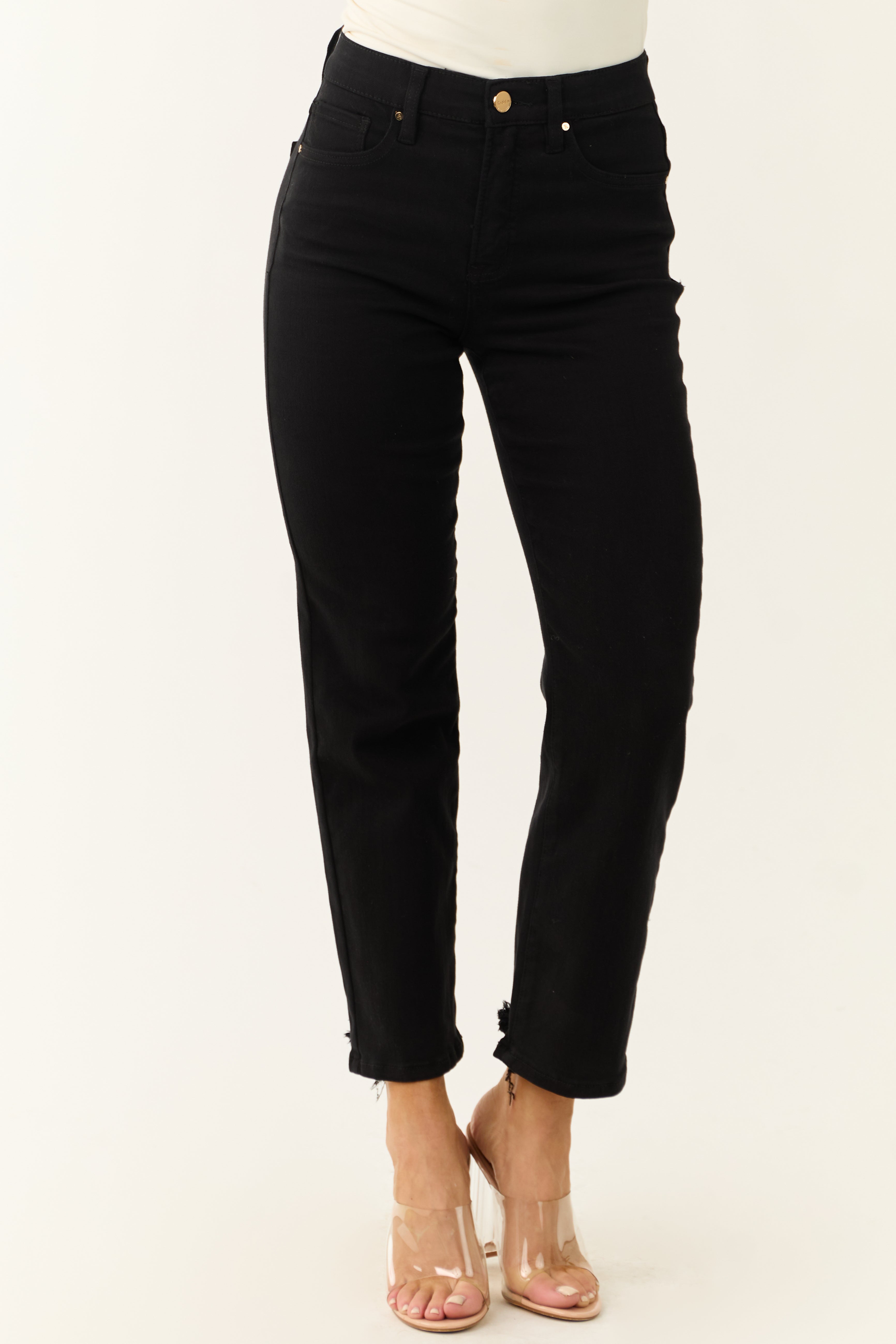 Risen Black Tummy Control Straight Leg Jeans-Newayad