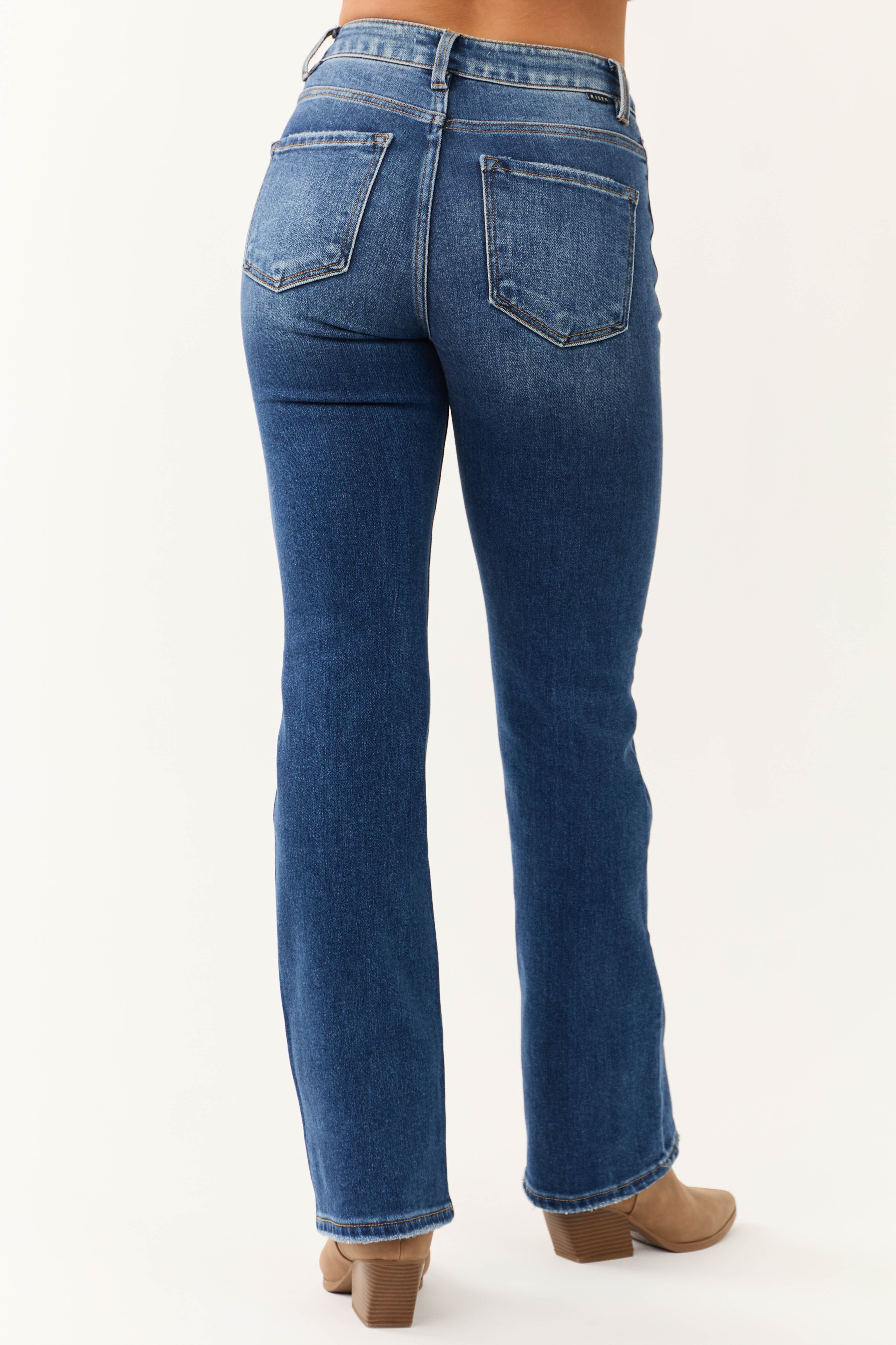 Risen Dark Wash Ankle Relaxed Bootcut Jeans-Newayad