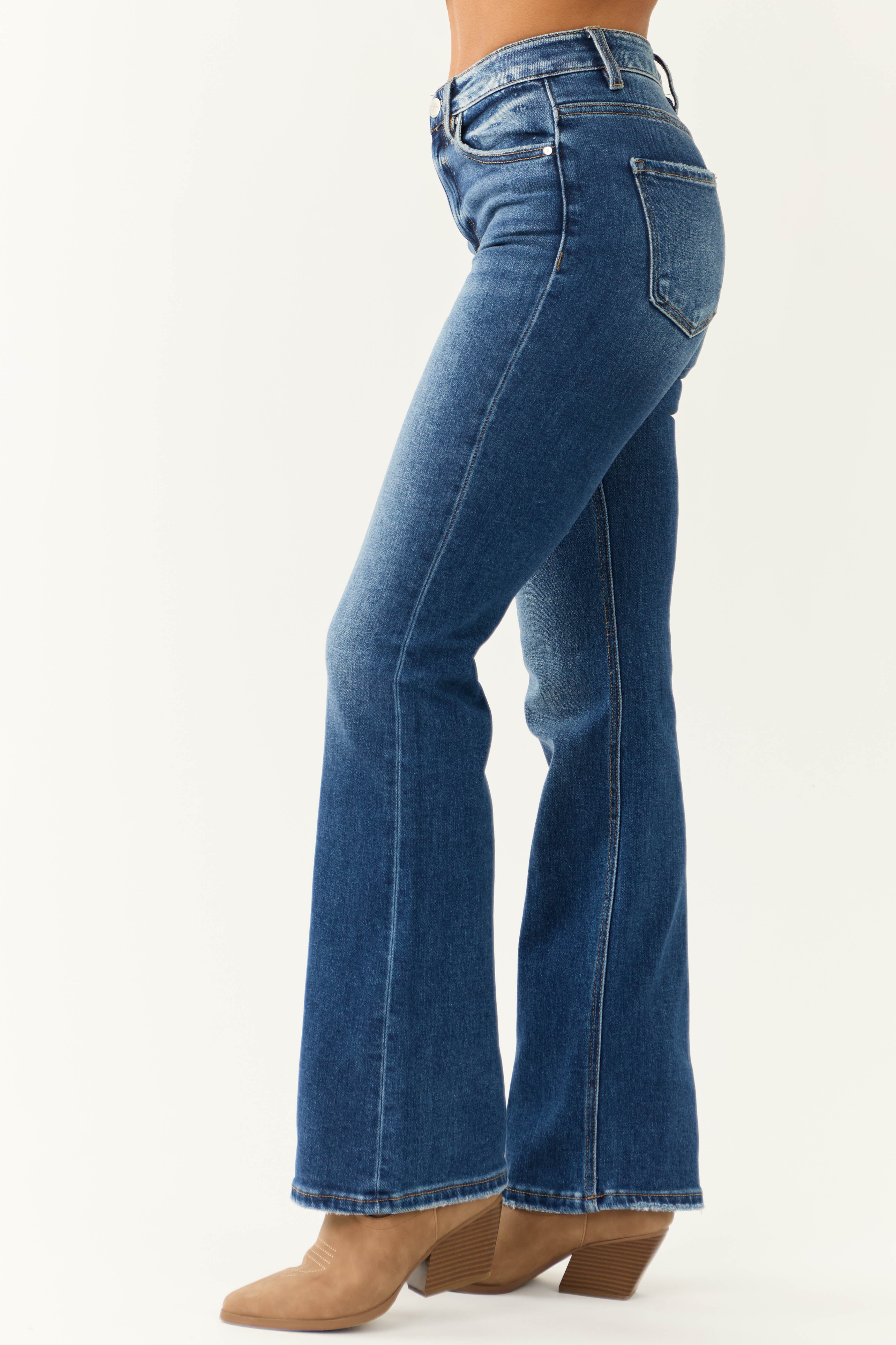 Risen Dark Wash Ankle Relaxed Bootcut Jeans-Newayad