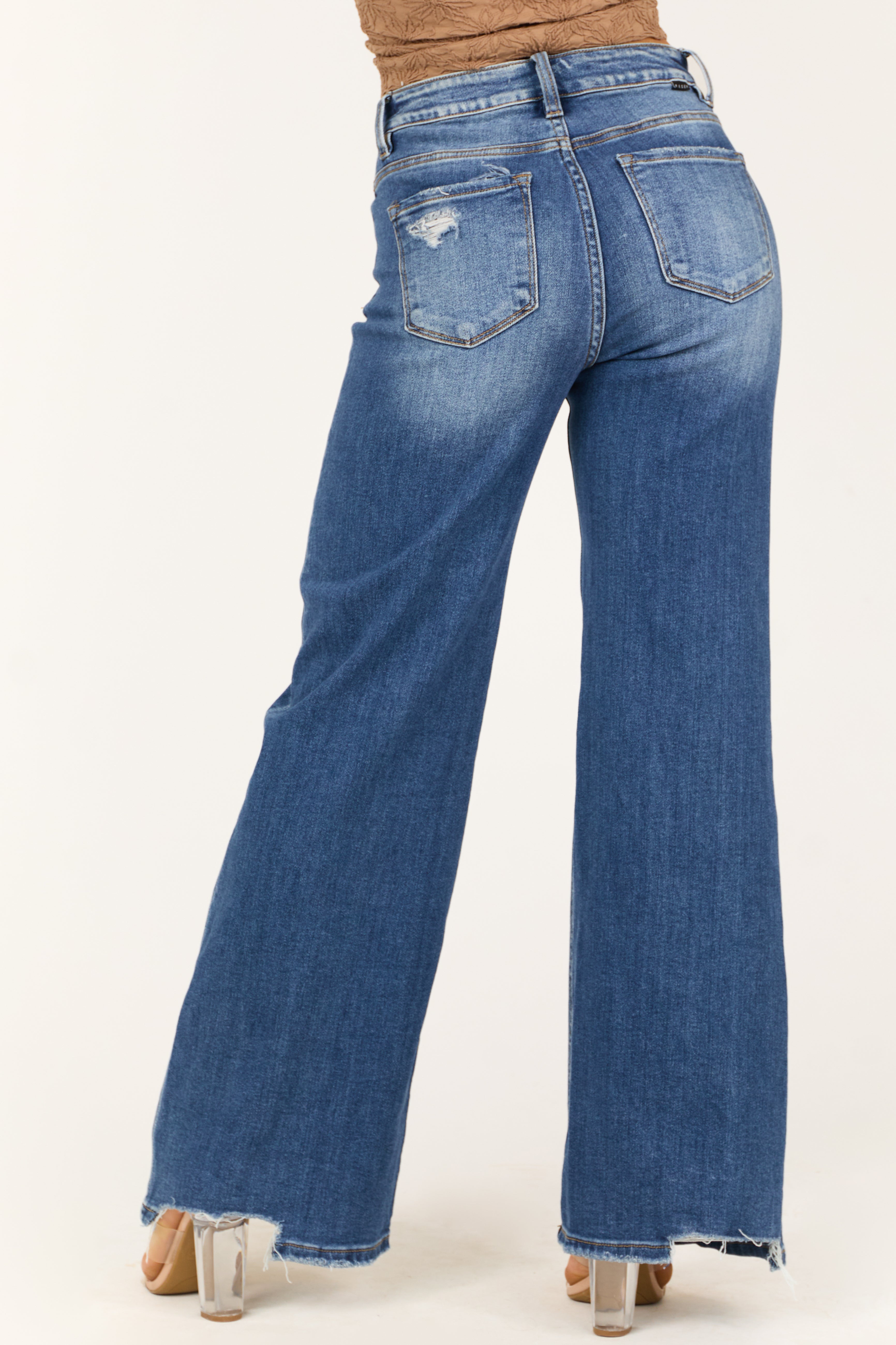 Risen Dark Wash Tummy Control Distressed Jeans-Newayad