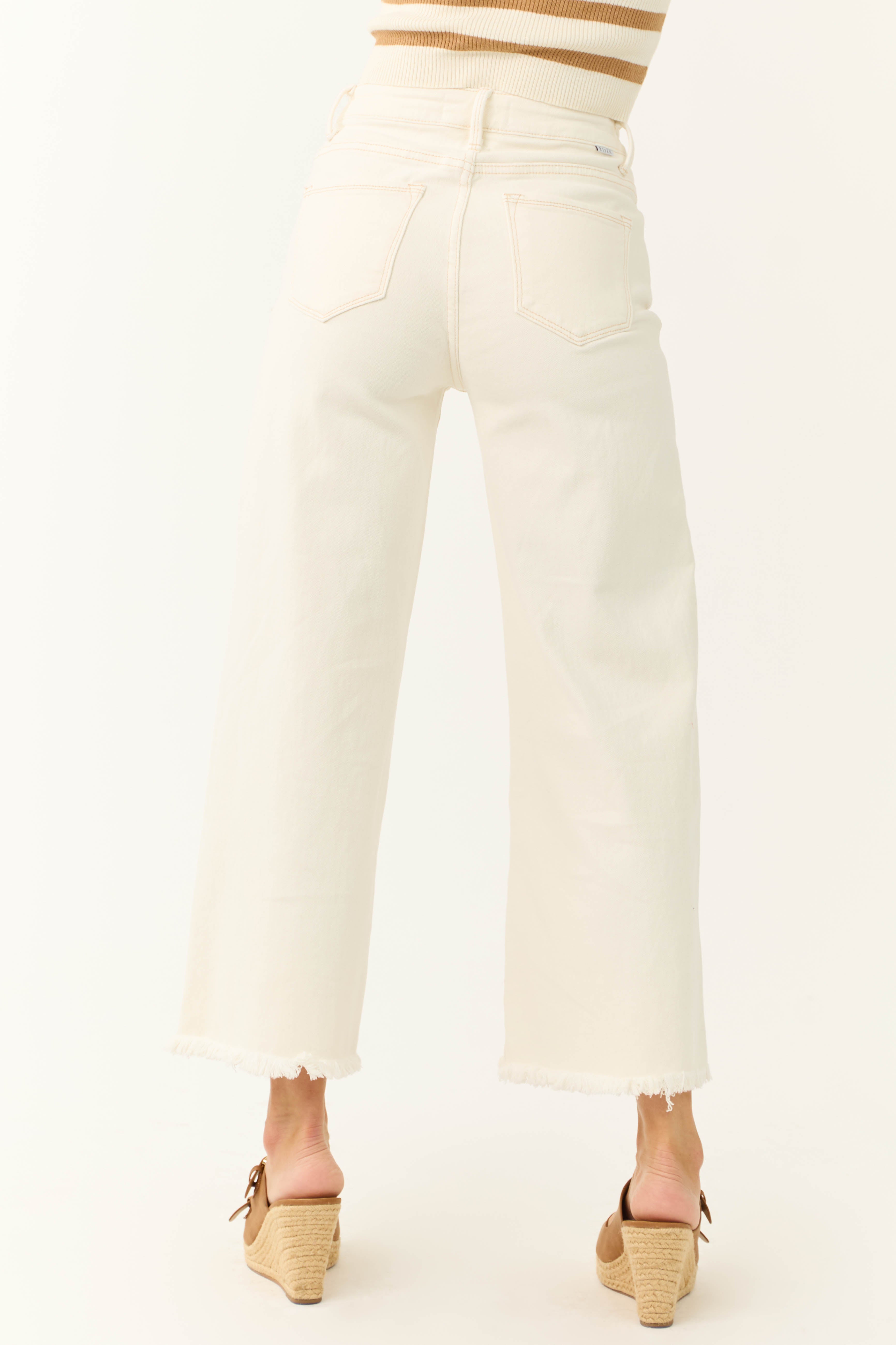Risen Ivory Tummy Control Cropped Wide Jeans-Newayad