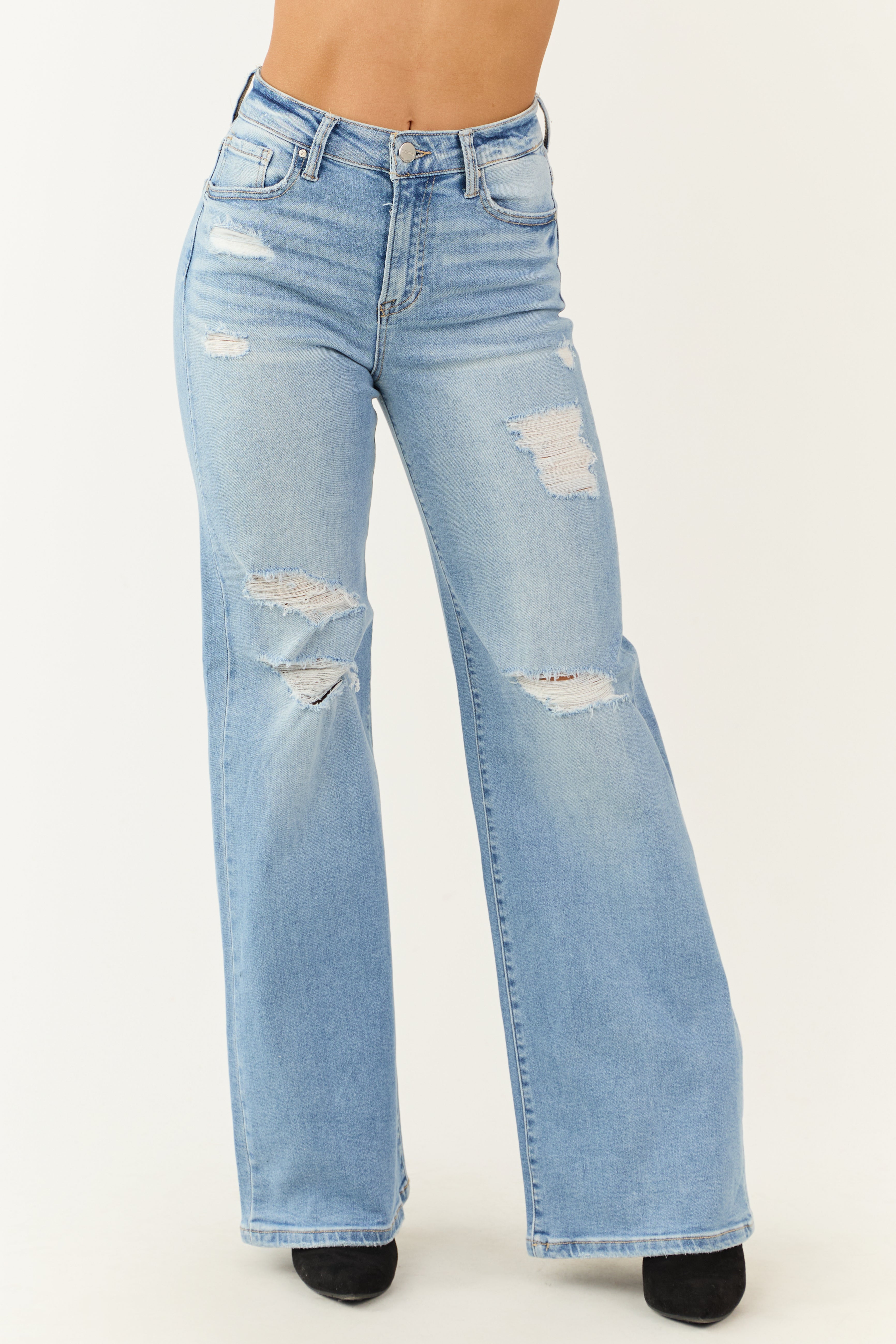 Risen Light Wash Distressed Bootcut Jeans-Newayad