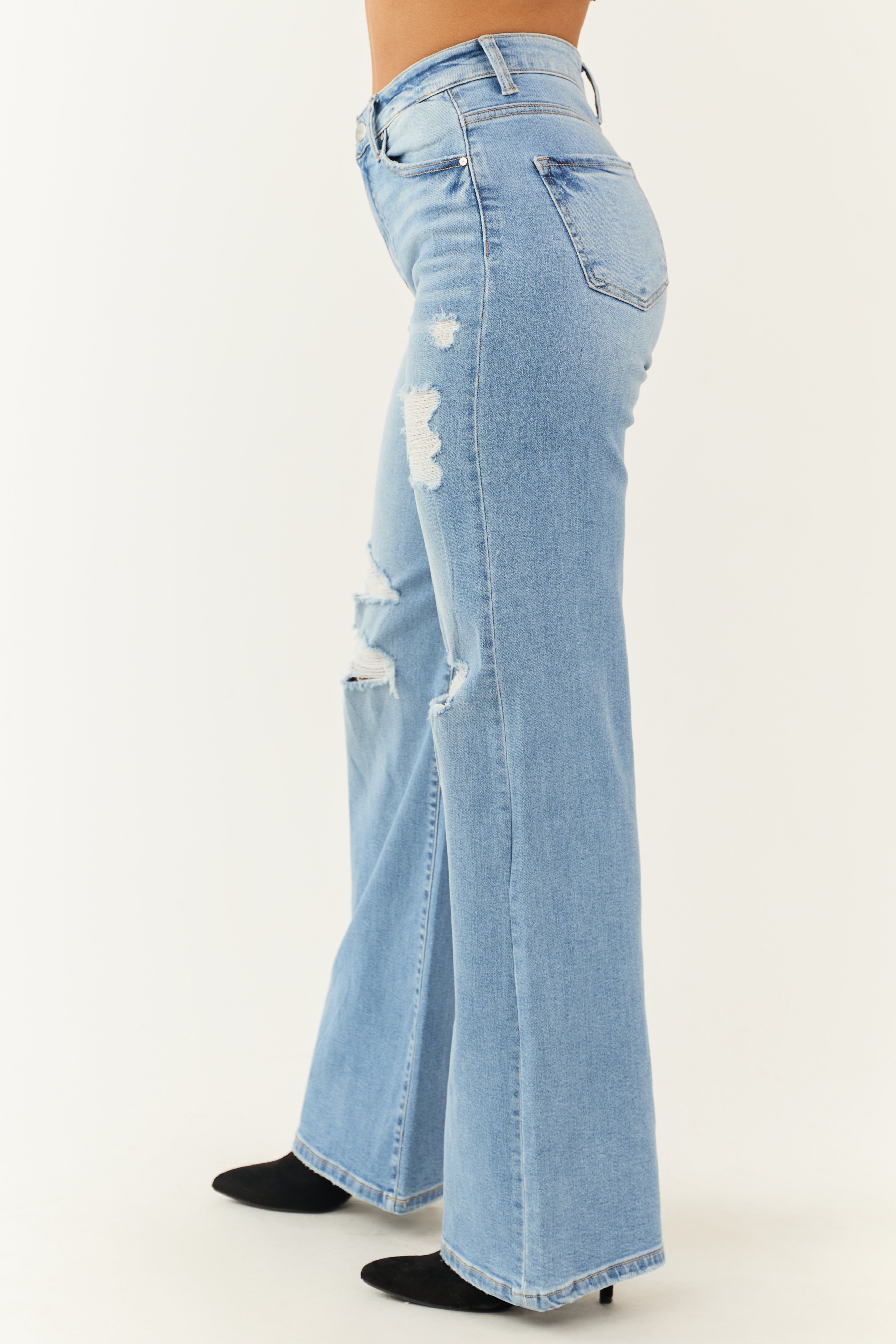 Risen Light Wash Distressed Bootcut Jeans-Newayad