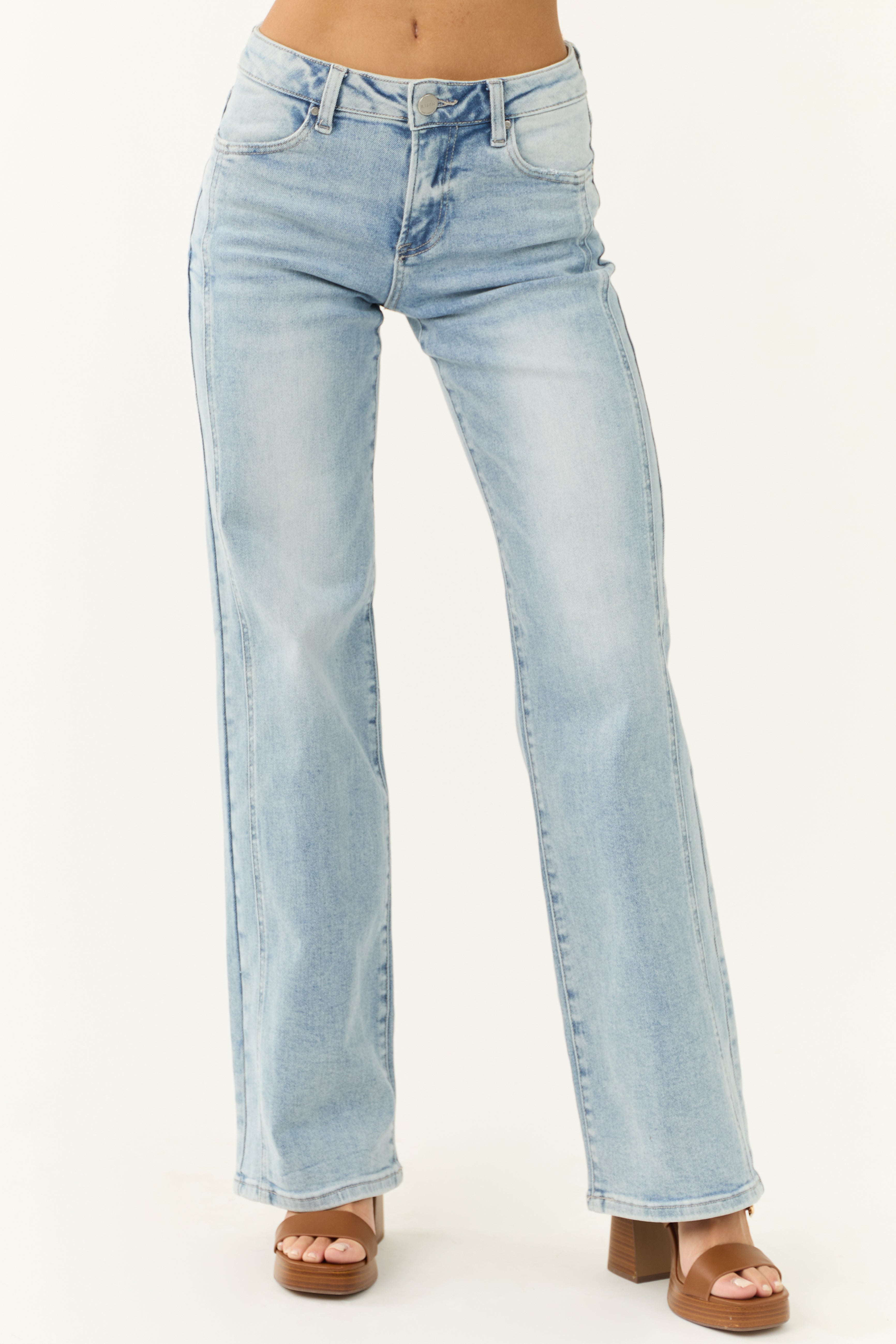 Risen Light Wash Mid Rise Straight Jeans-Newayad