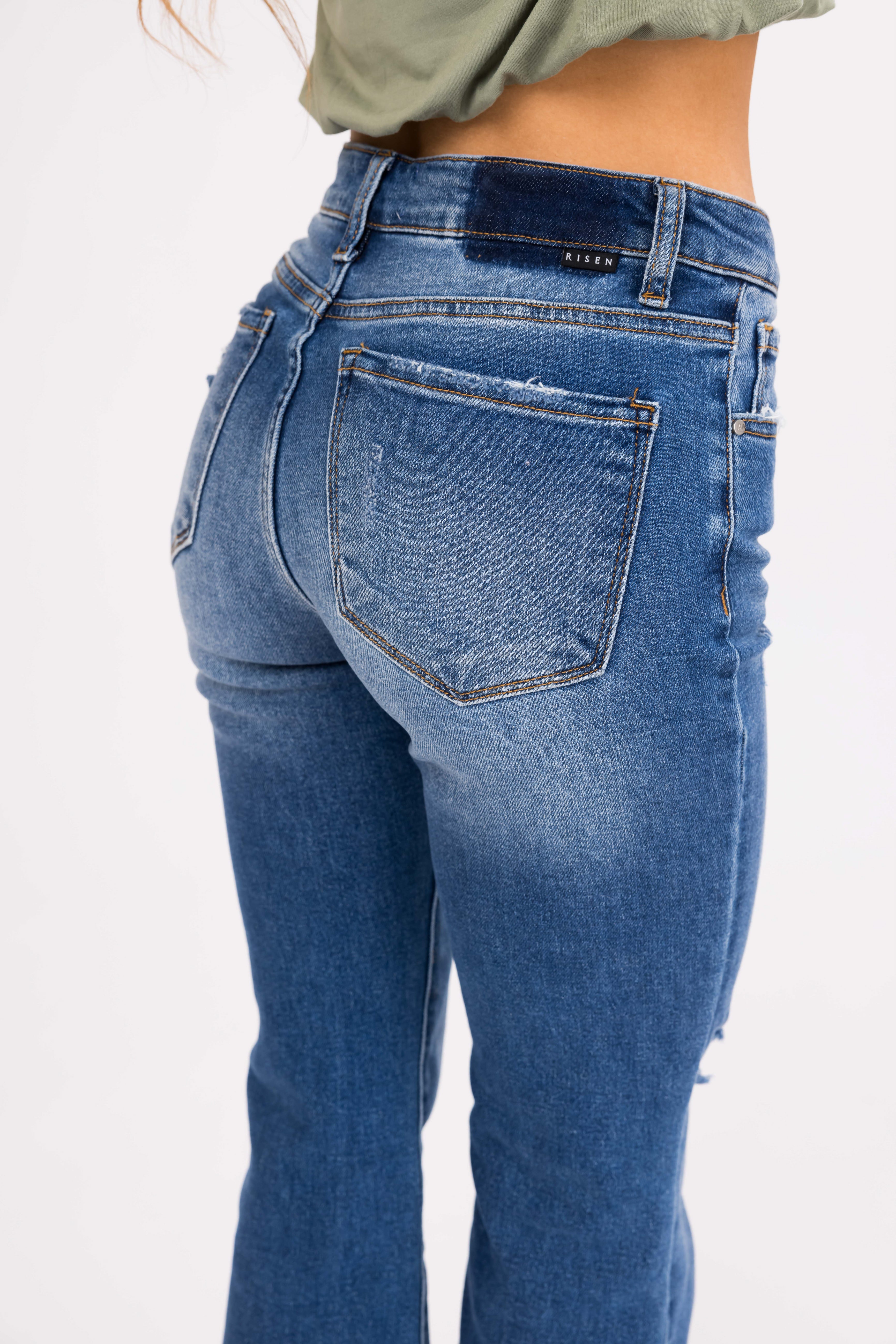 Risen Medium Wash Cropped Flare Leg Jeans-Newayad