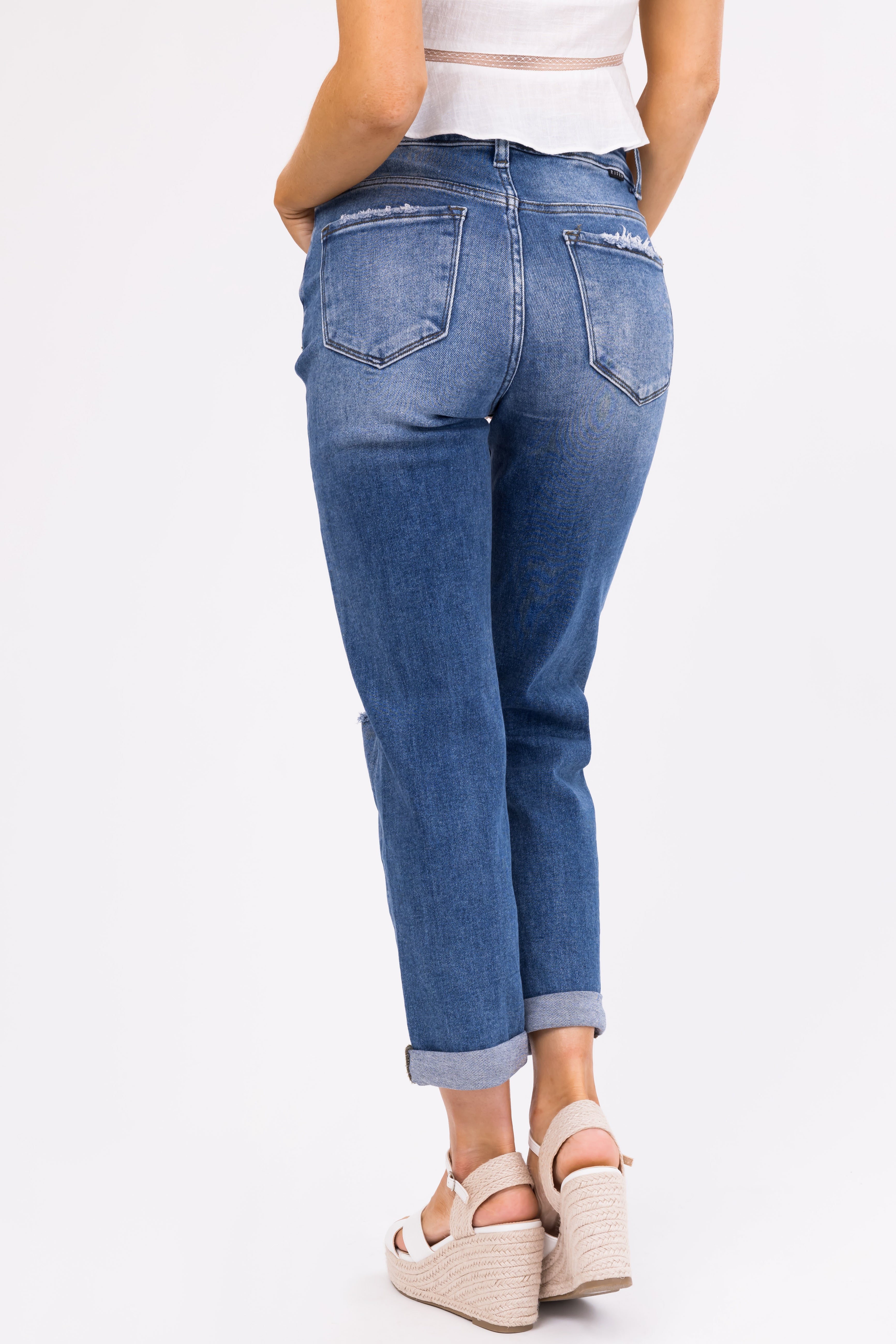 Risen Medium Wash Girlfriend Cropped Jeans-Newayad