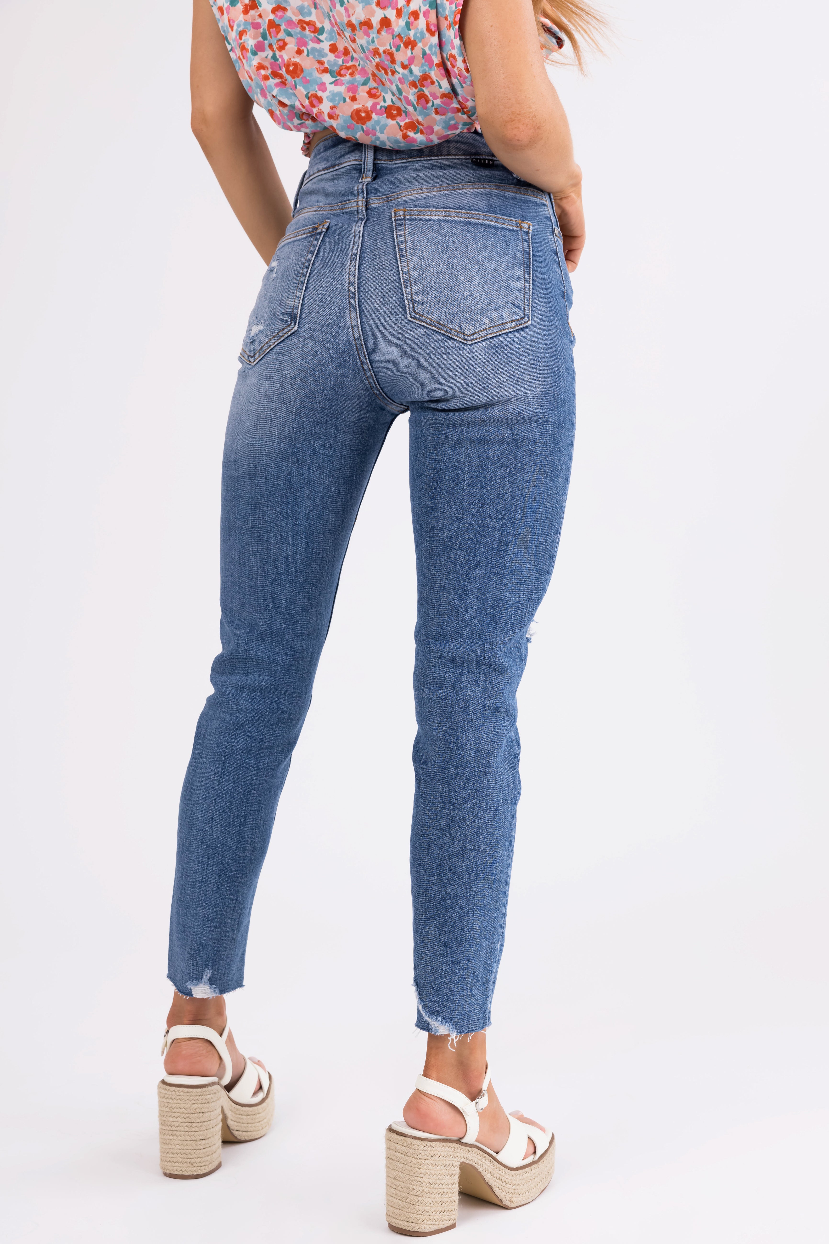 Risen Medium Wash High Rise Skinny Jeans-Newayad