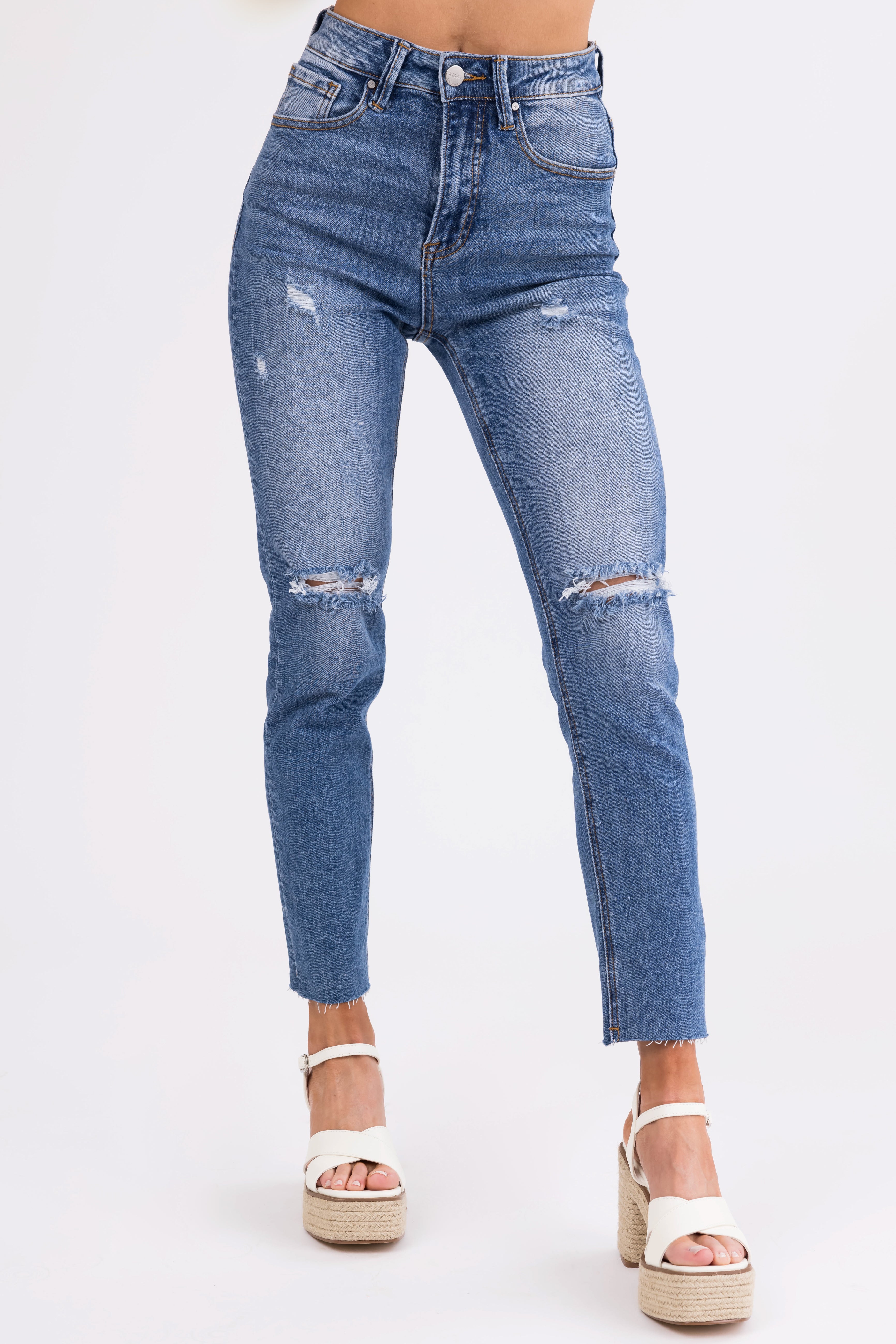 Risen Medium Wash High Rise Skinny Jeans-Newayad