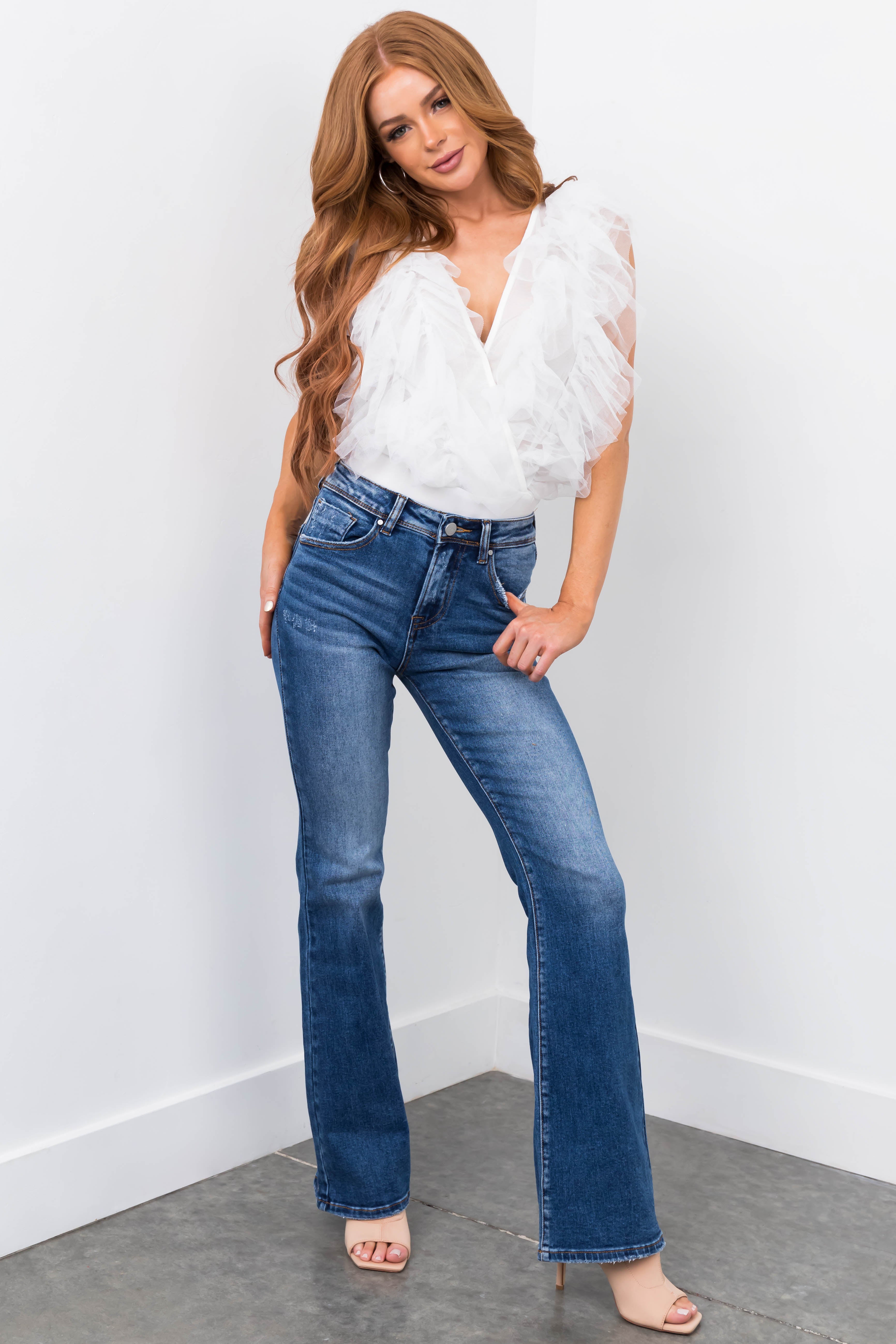 Risen Medium Wash Mid Rise Bootcut Jeans-Newayad