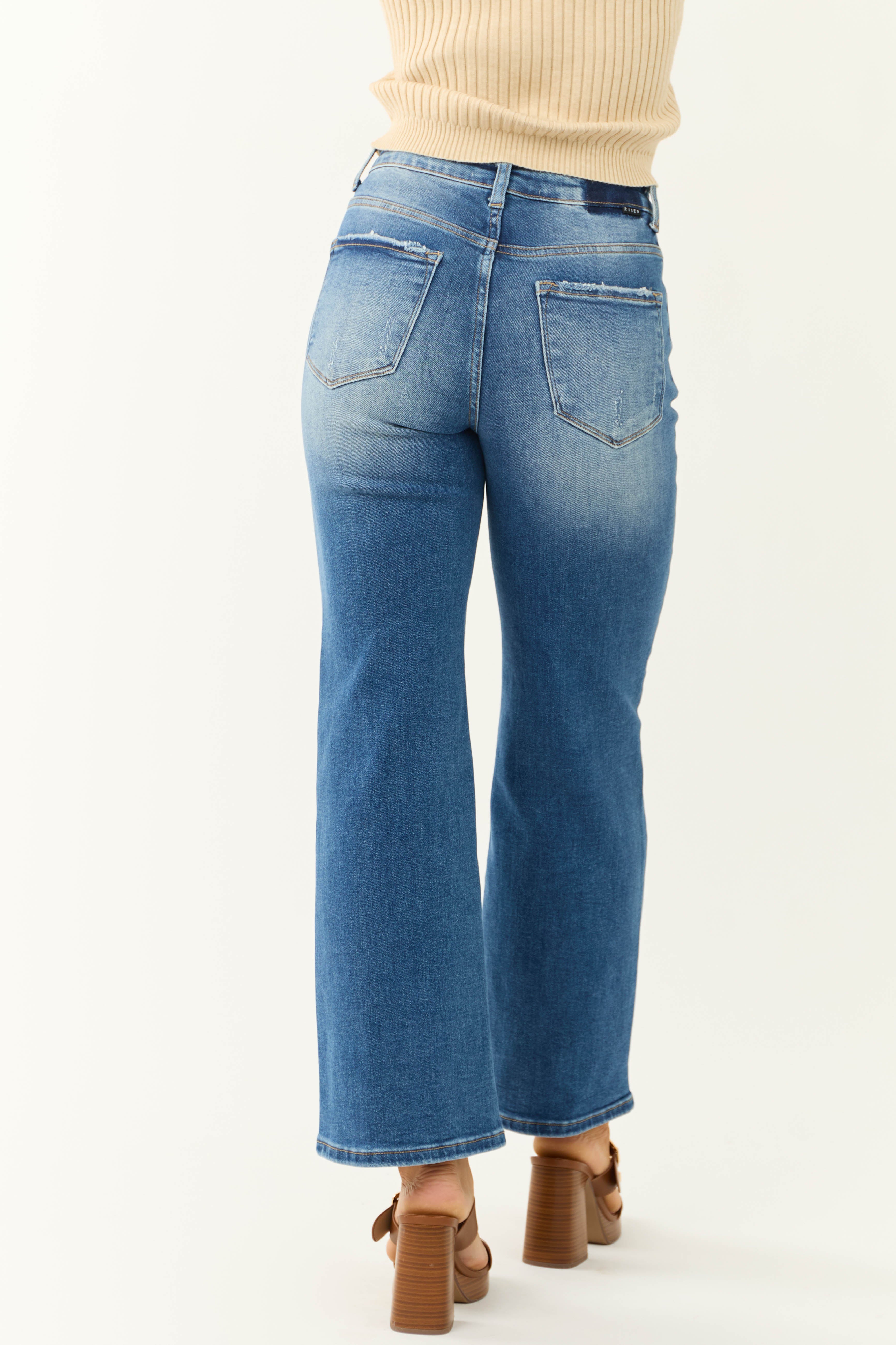 Risen Medium Wash Wide Leg High Rise Jeans-Newayad