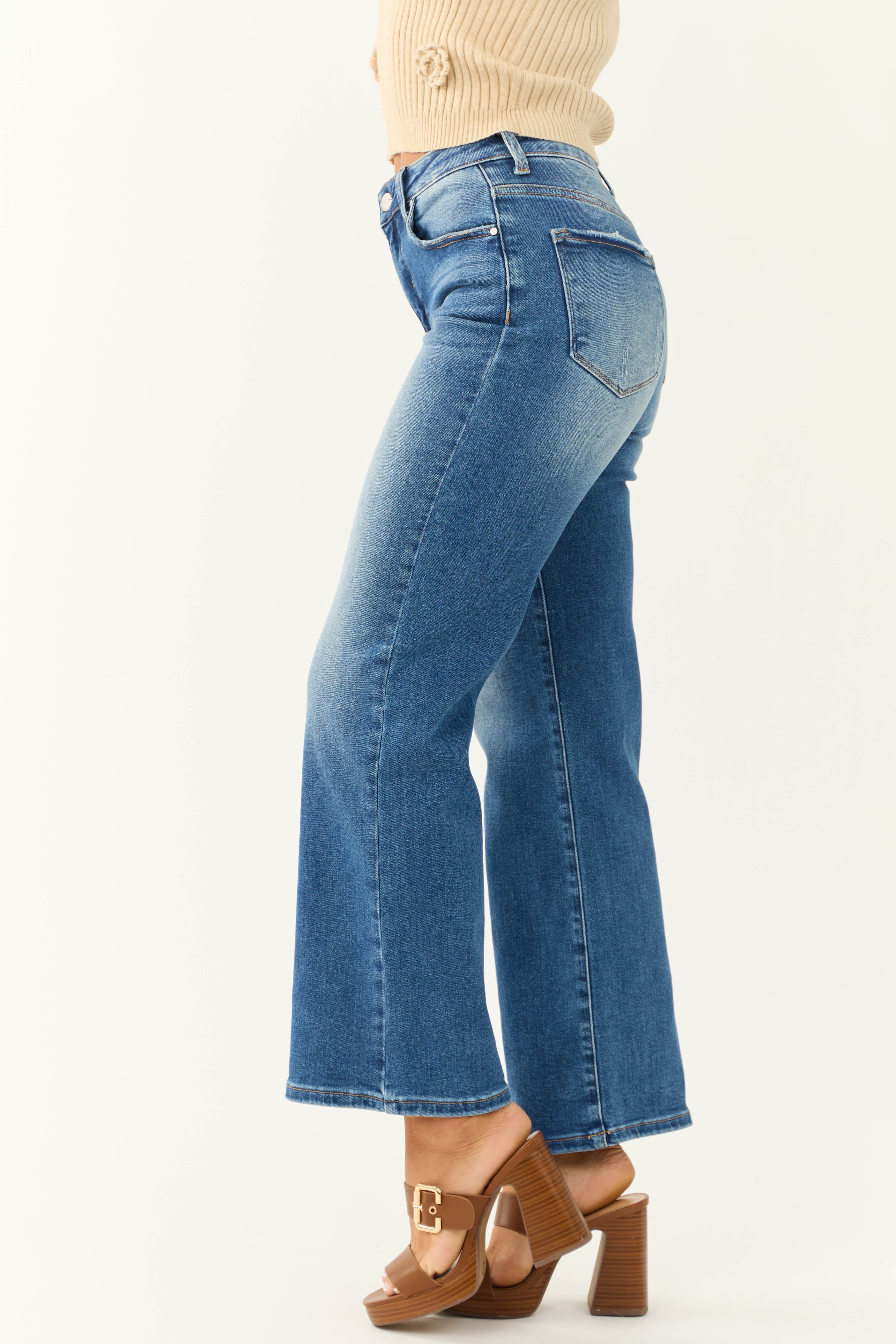 Risen Medium Wash Wide Leg High Rise Jeans-Newayad