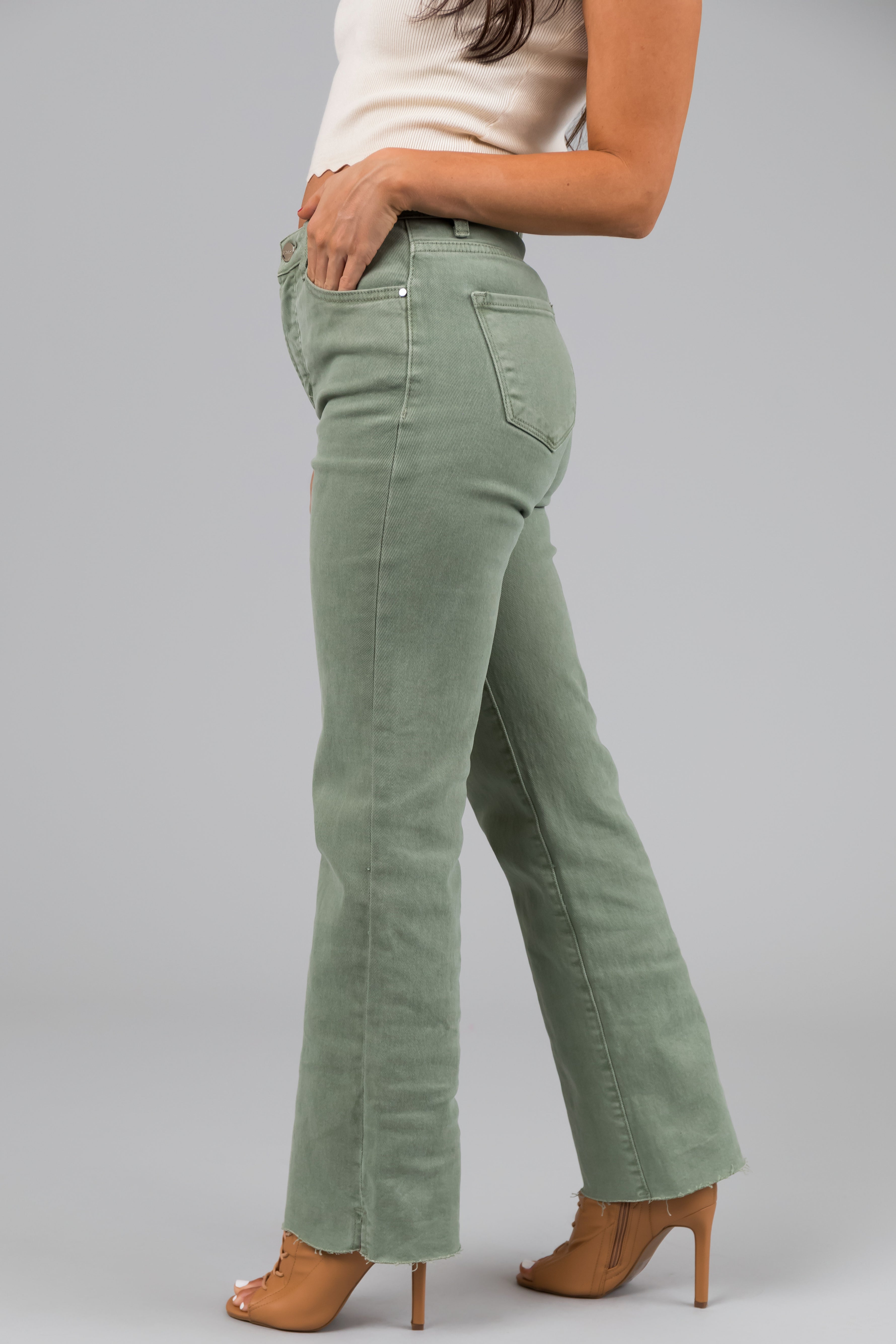 Risen Sage High Rise Straight Leg Raw Hem Jeans-Newayad