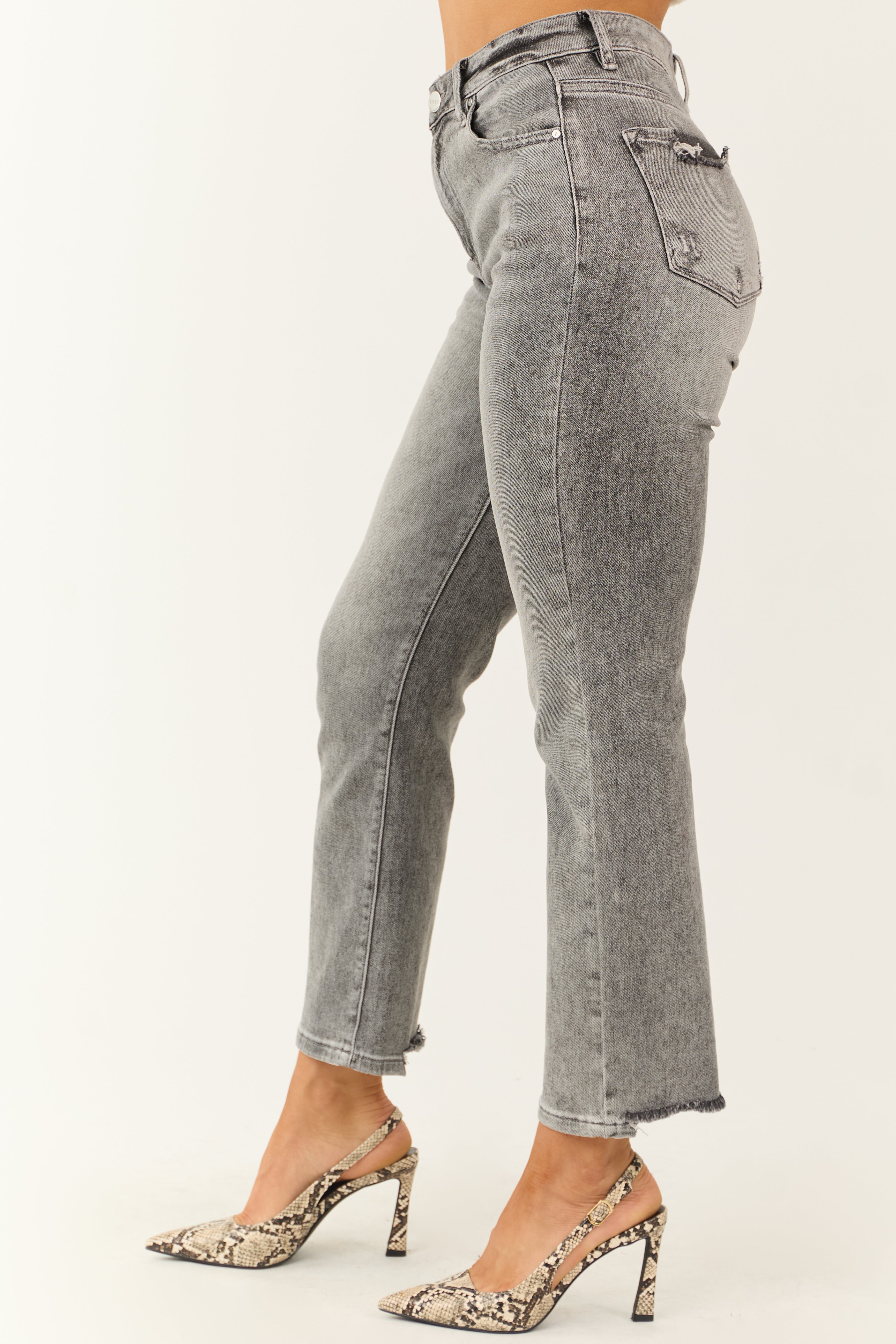 Risen Stone Washed Straight Leg Distressed Hem Jeans-Newayad