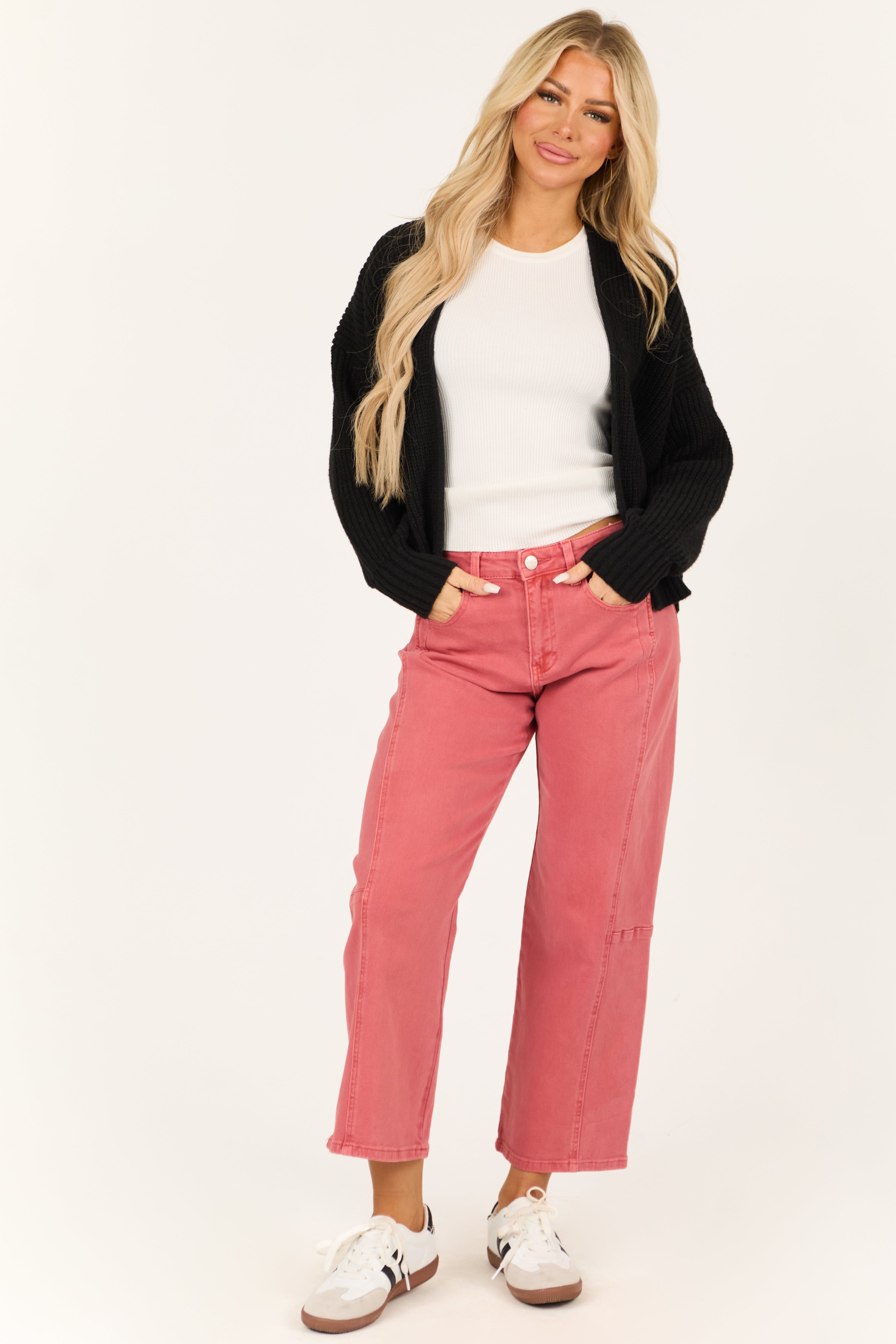 Risen Watermelon Wide Leg High Rise Cropped Jeans-Newayad