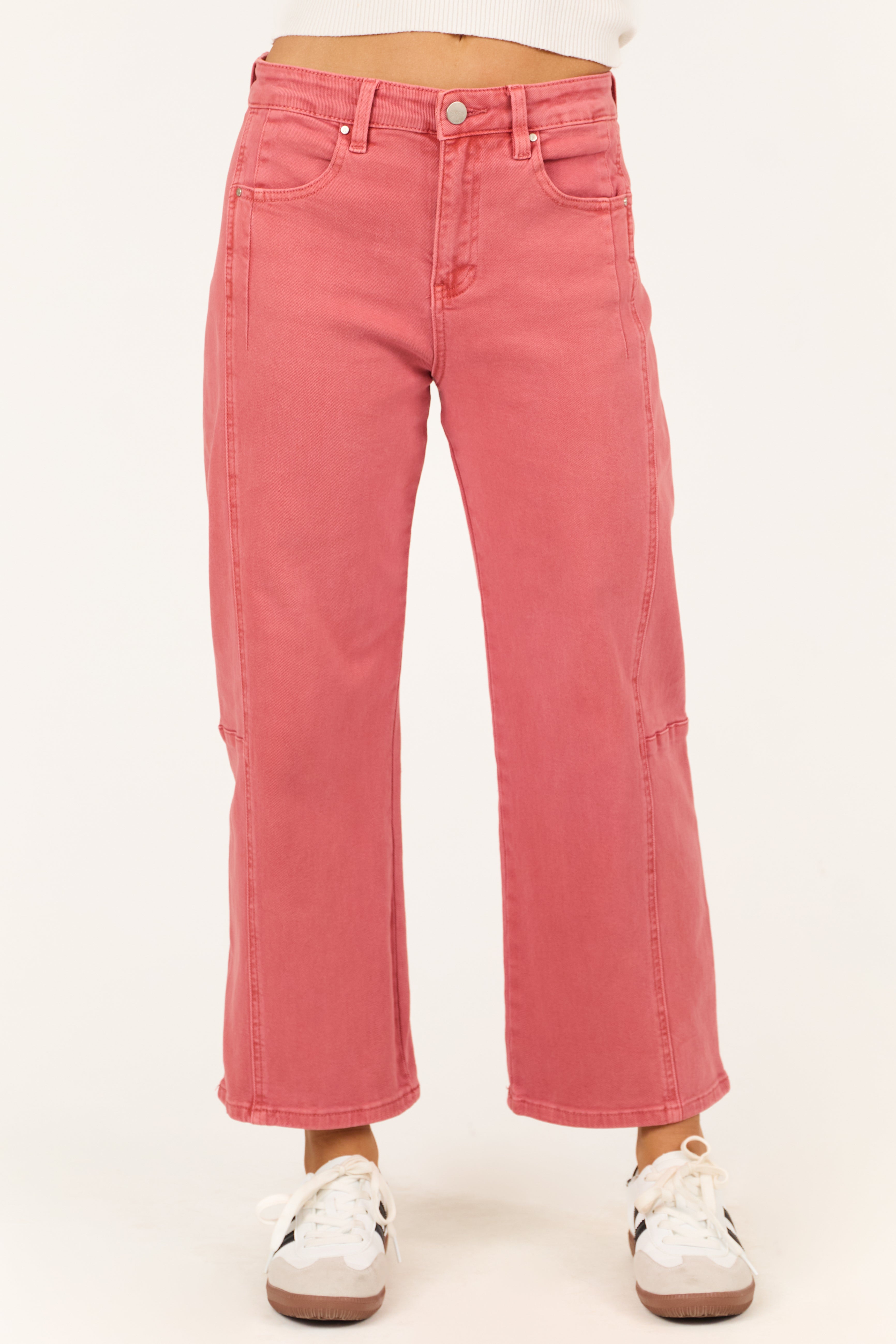 Risen Watermelon Wide Leg High Rise Cropped Jeans-Newayad