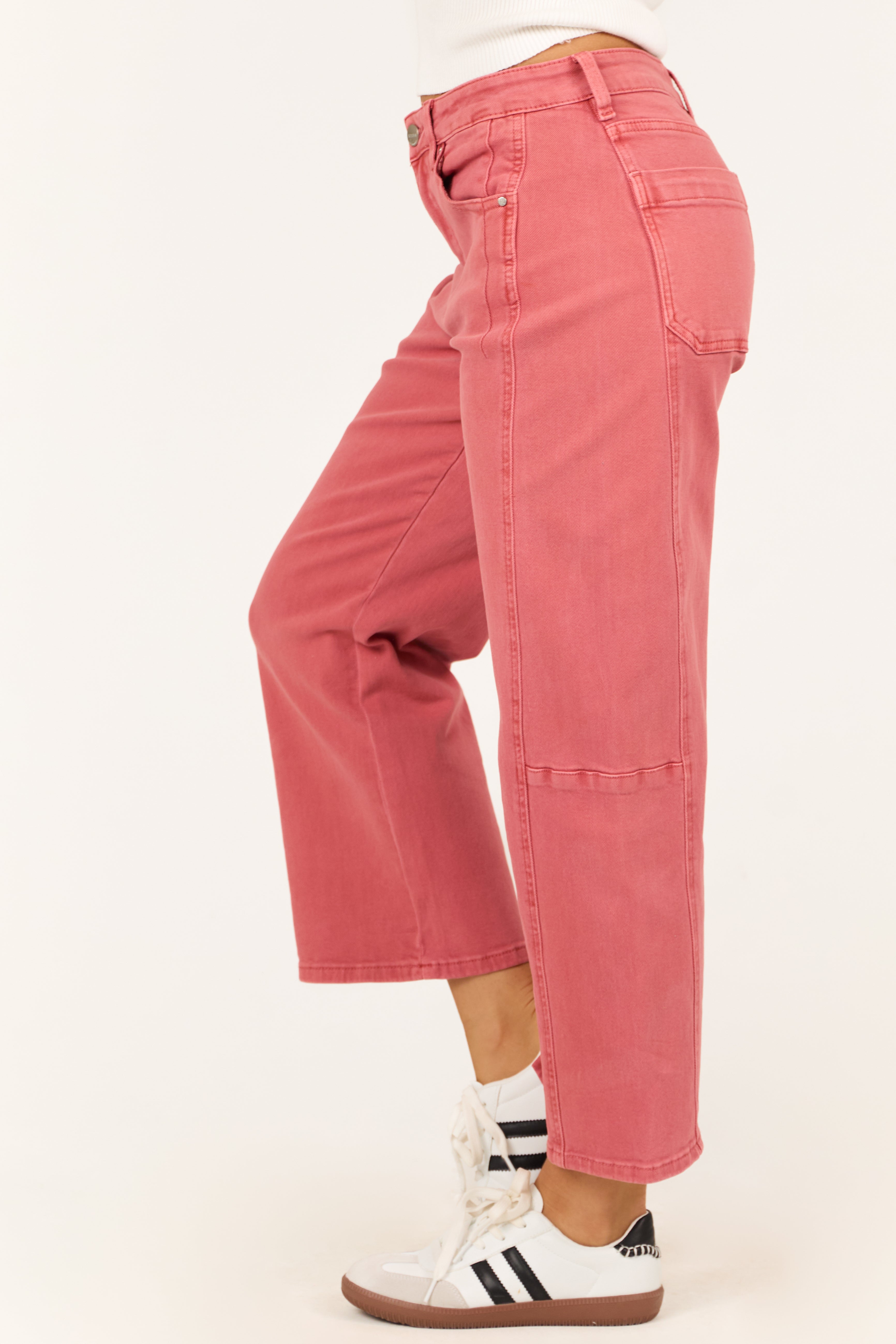 Risen Watermelon Wide Leg High Rise Cropped Jeans-Newayad