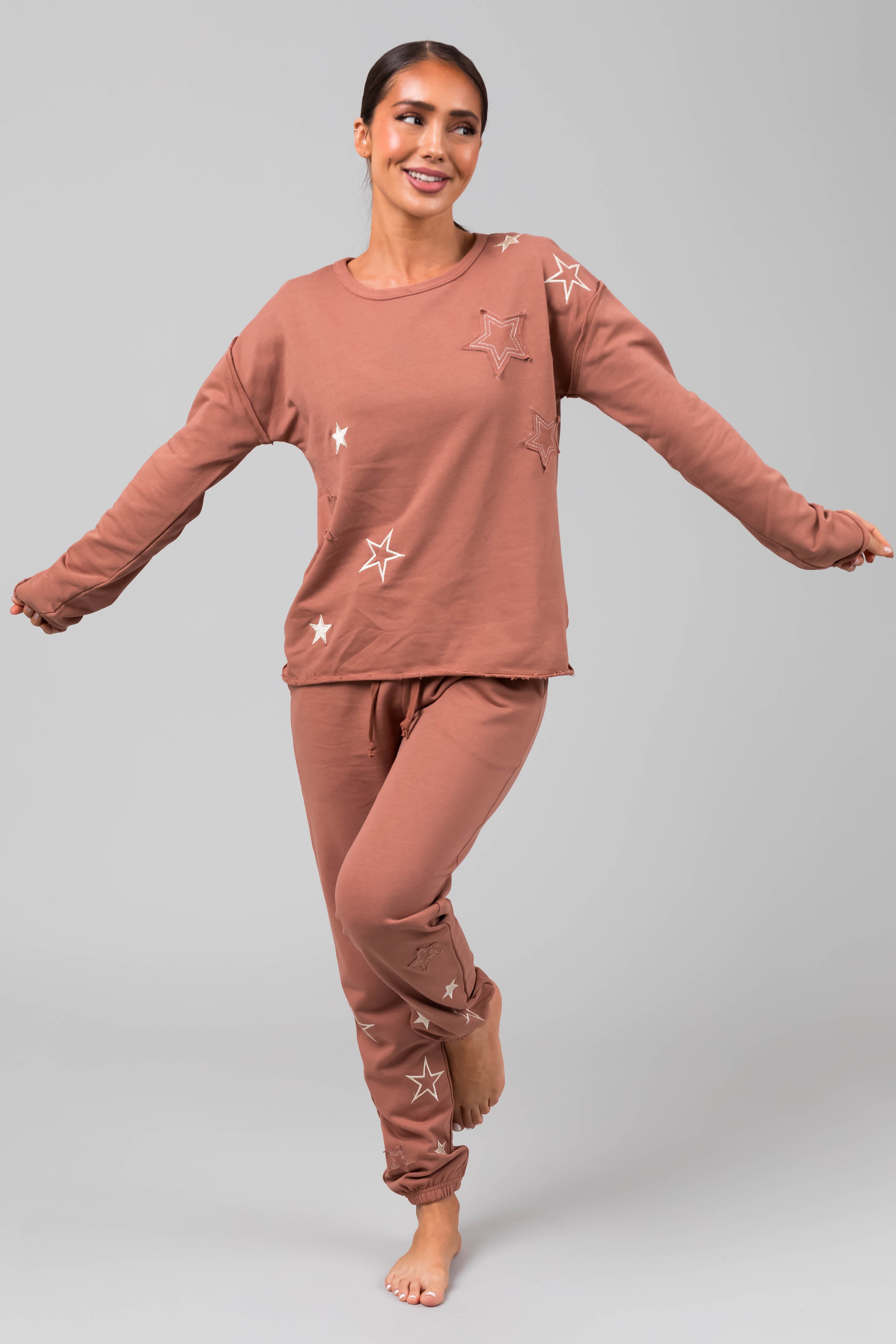Rose Taupe Star Pattern Jogger and Top Set-Newayad