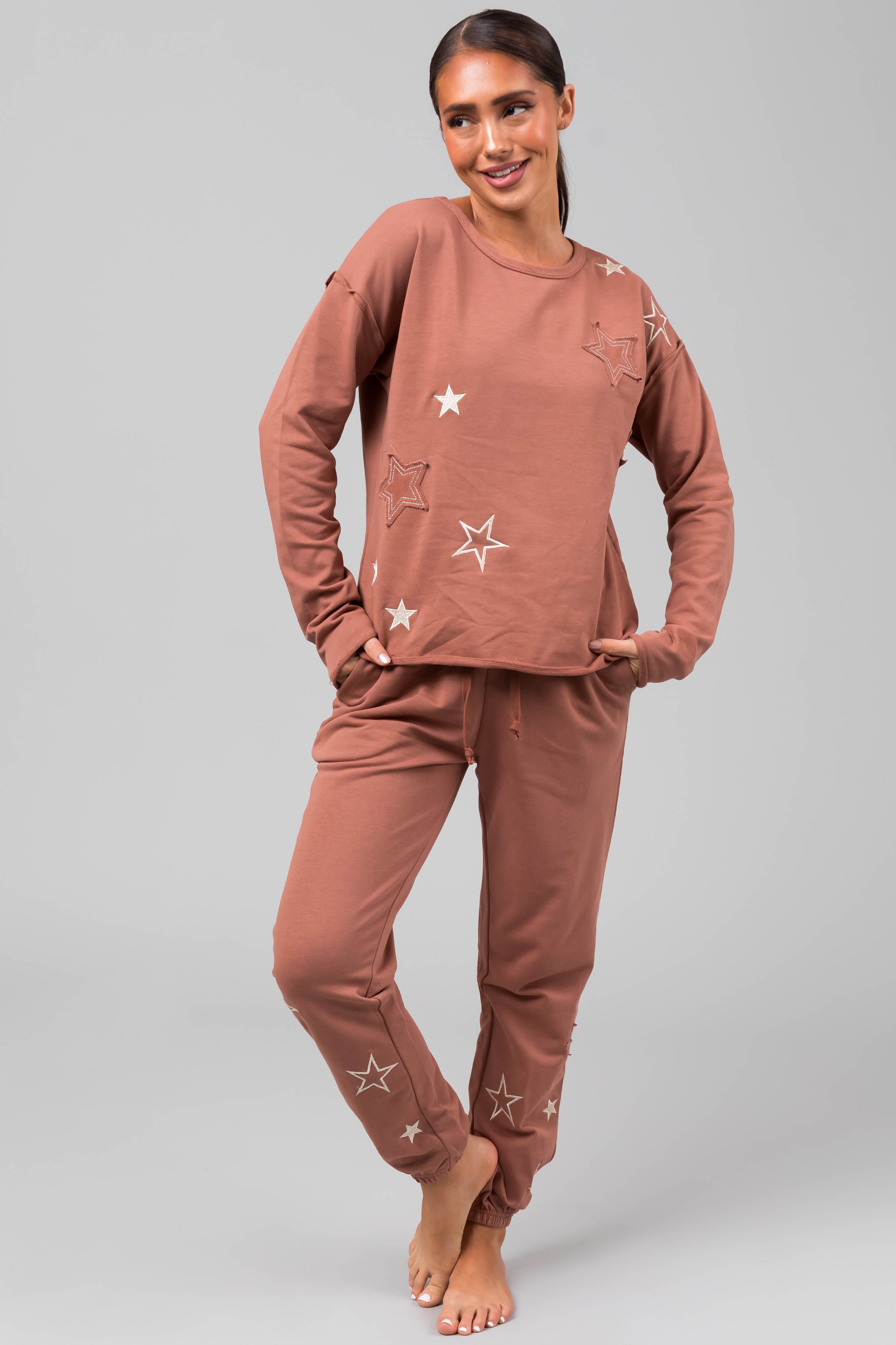 Rose Taupe Star Pattern Jogger and Top Set-Newayad