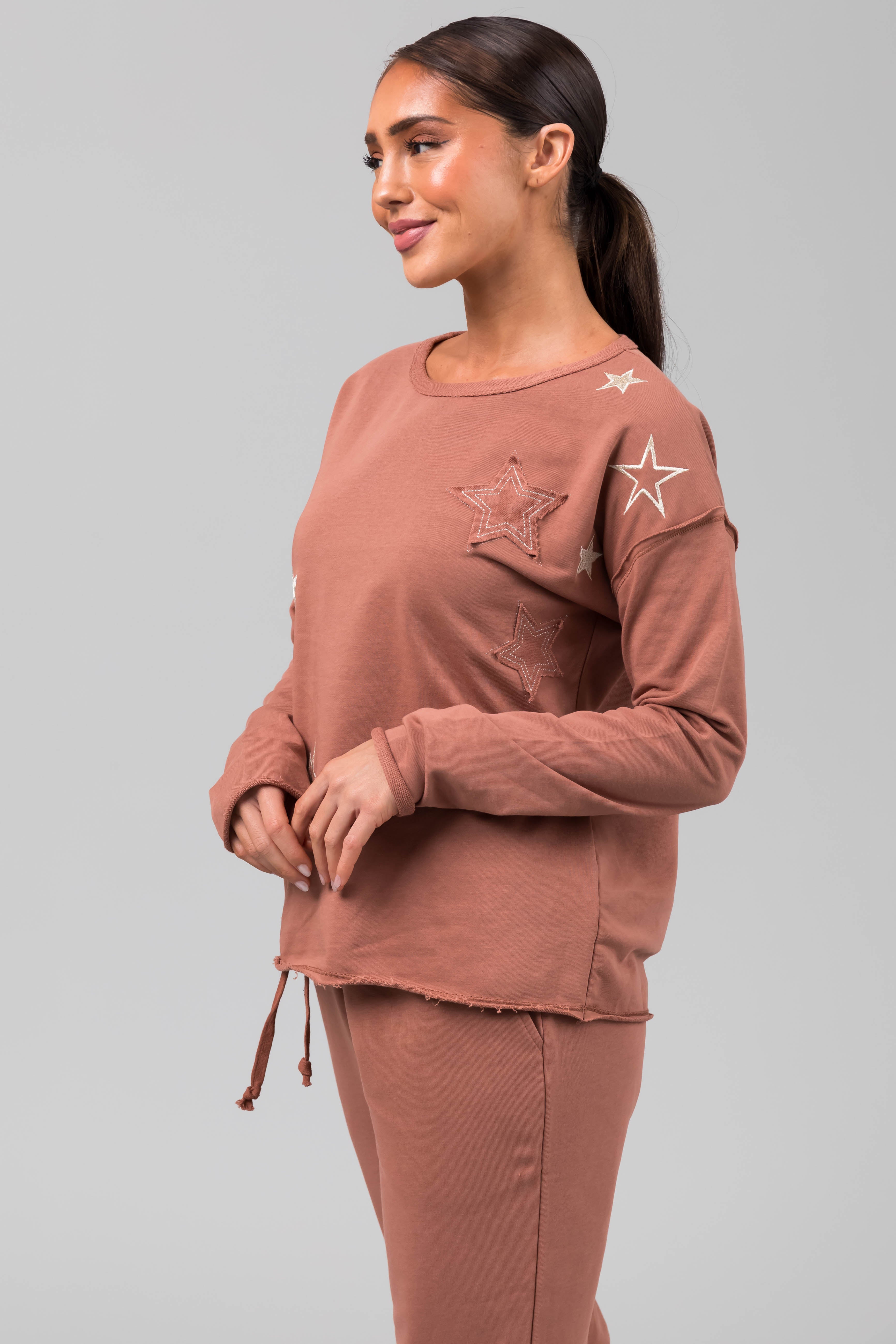 Rose Taupe Star Pattern Jogger and Top Set-Newayad