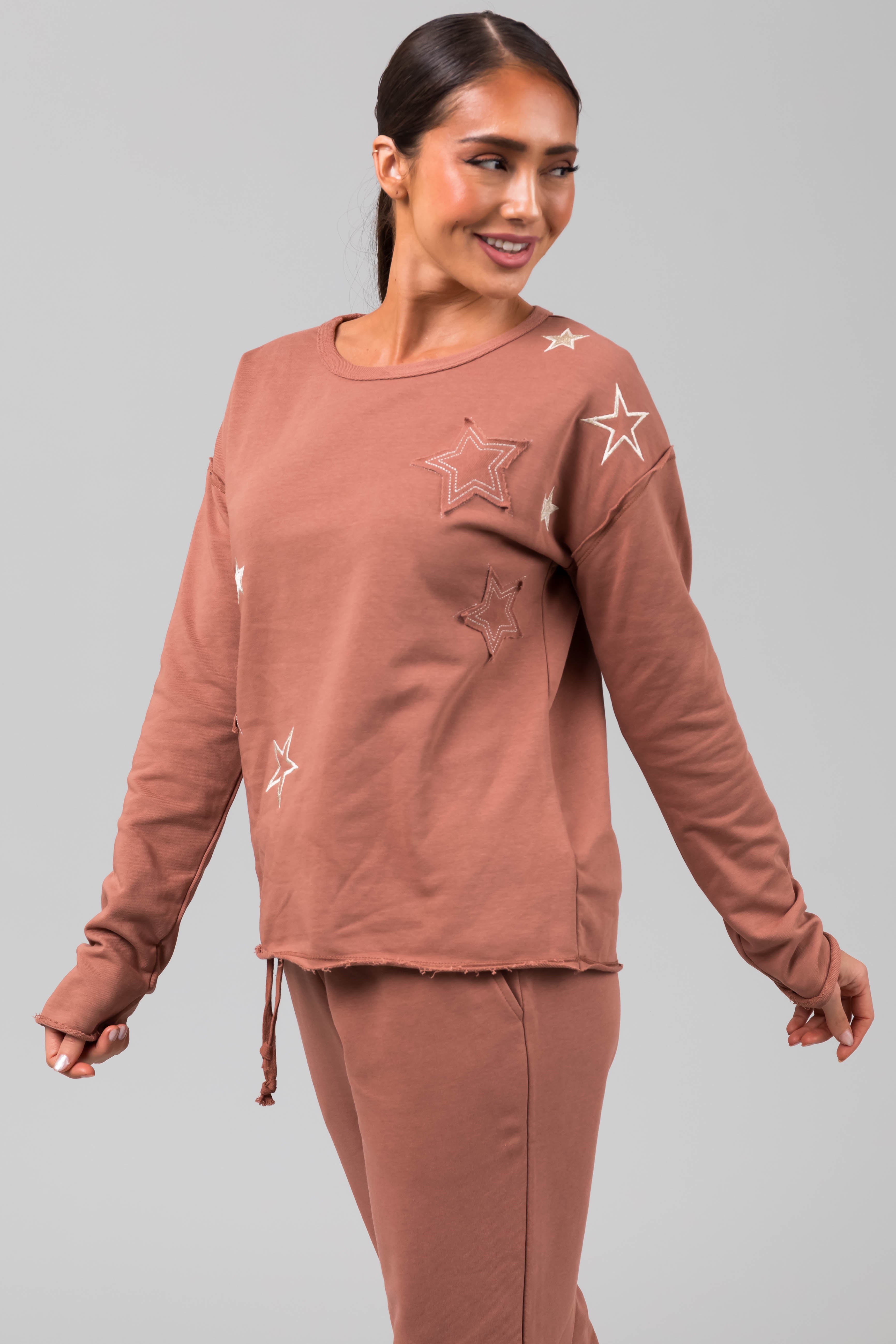 Rose Taupe Star Pattern Jogger and Top Set-Newayad