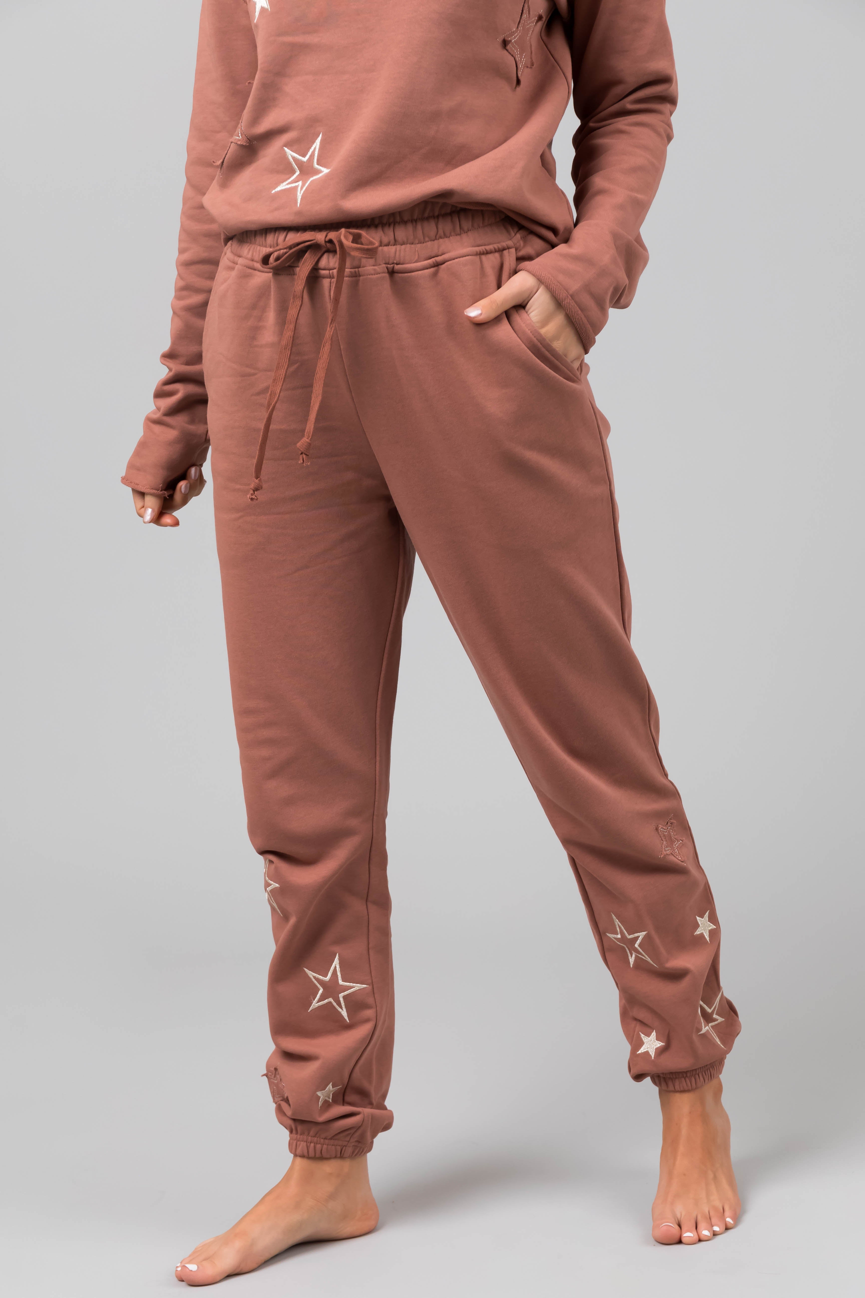Rose Taupe Star Pattern Jogger and Top Set-Newayad