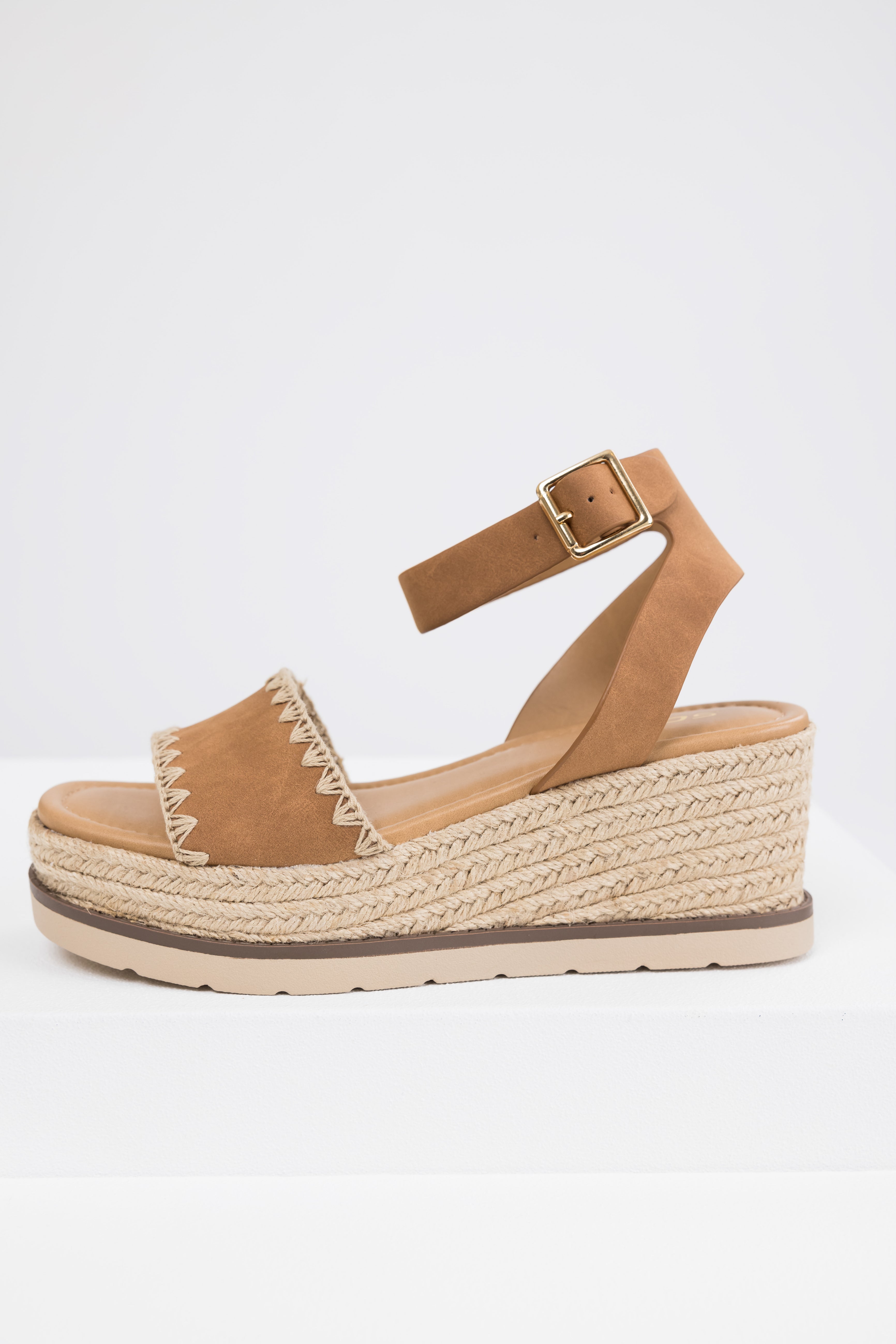 Sepia Stitched Trim Espadrille Platform Sandals-Newayad