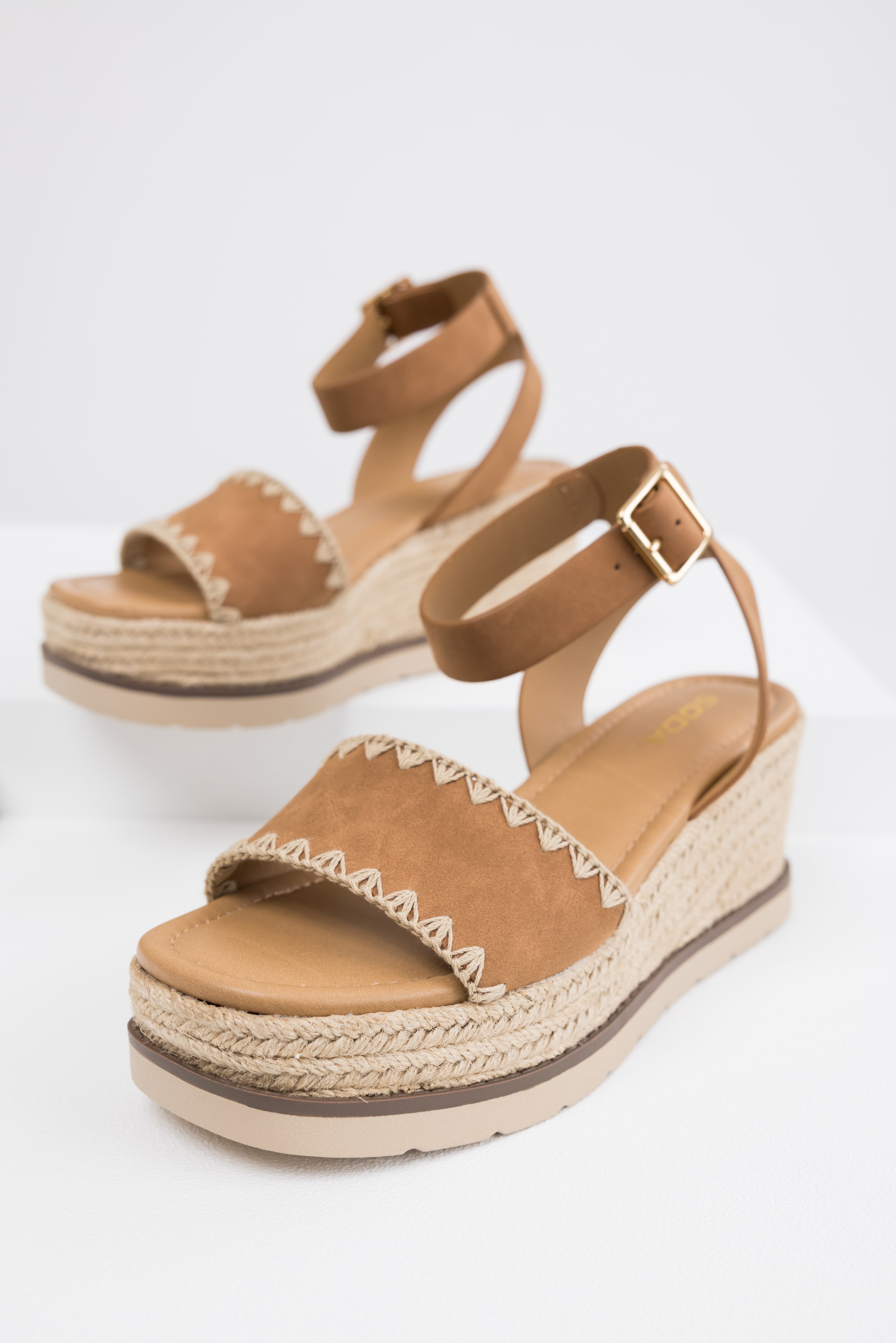 Sepia Stitched Trim Espadrille Platform Sandals-Newayad