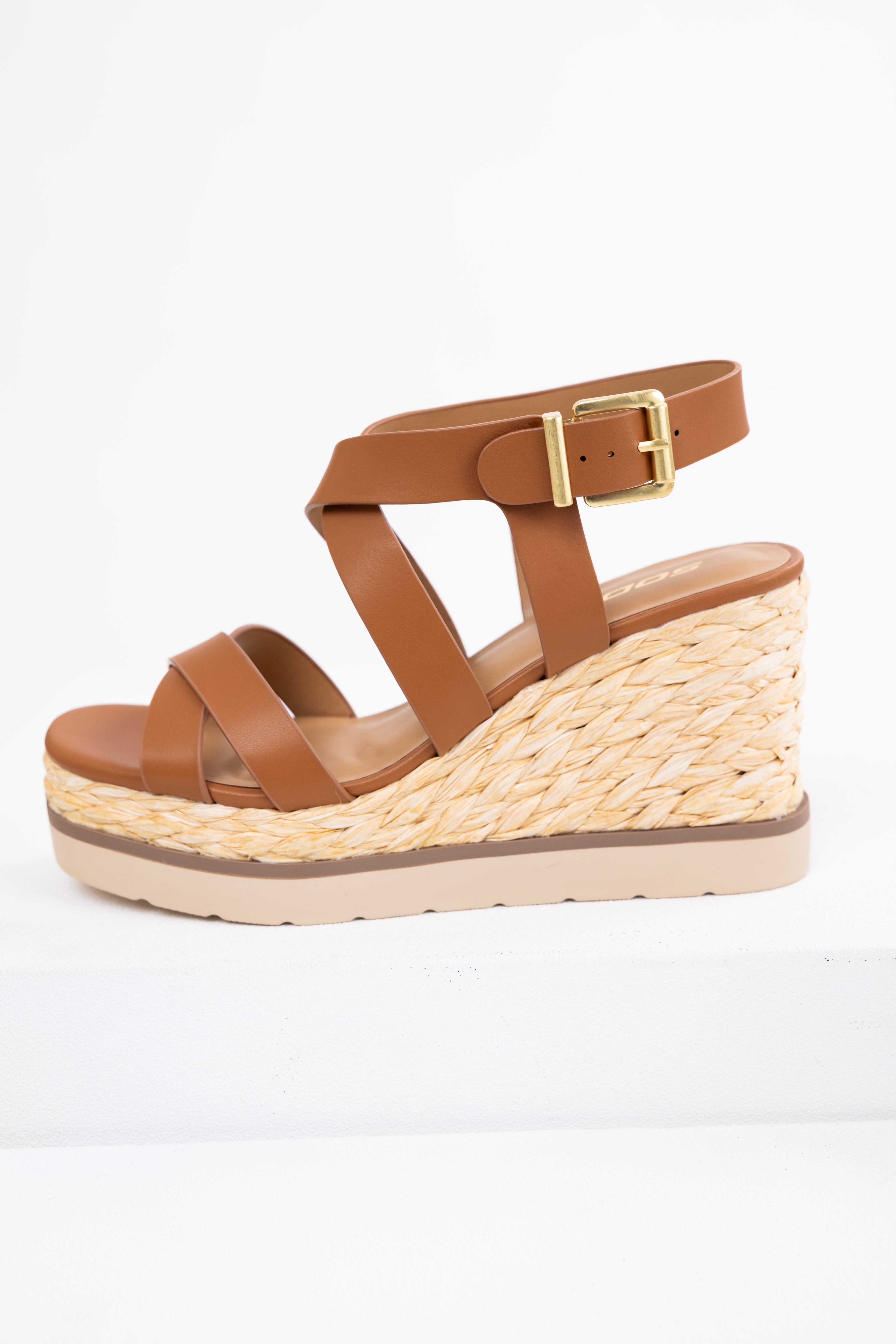 Sepia Strappy Jute Braided Platform Wedges-Newayad