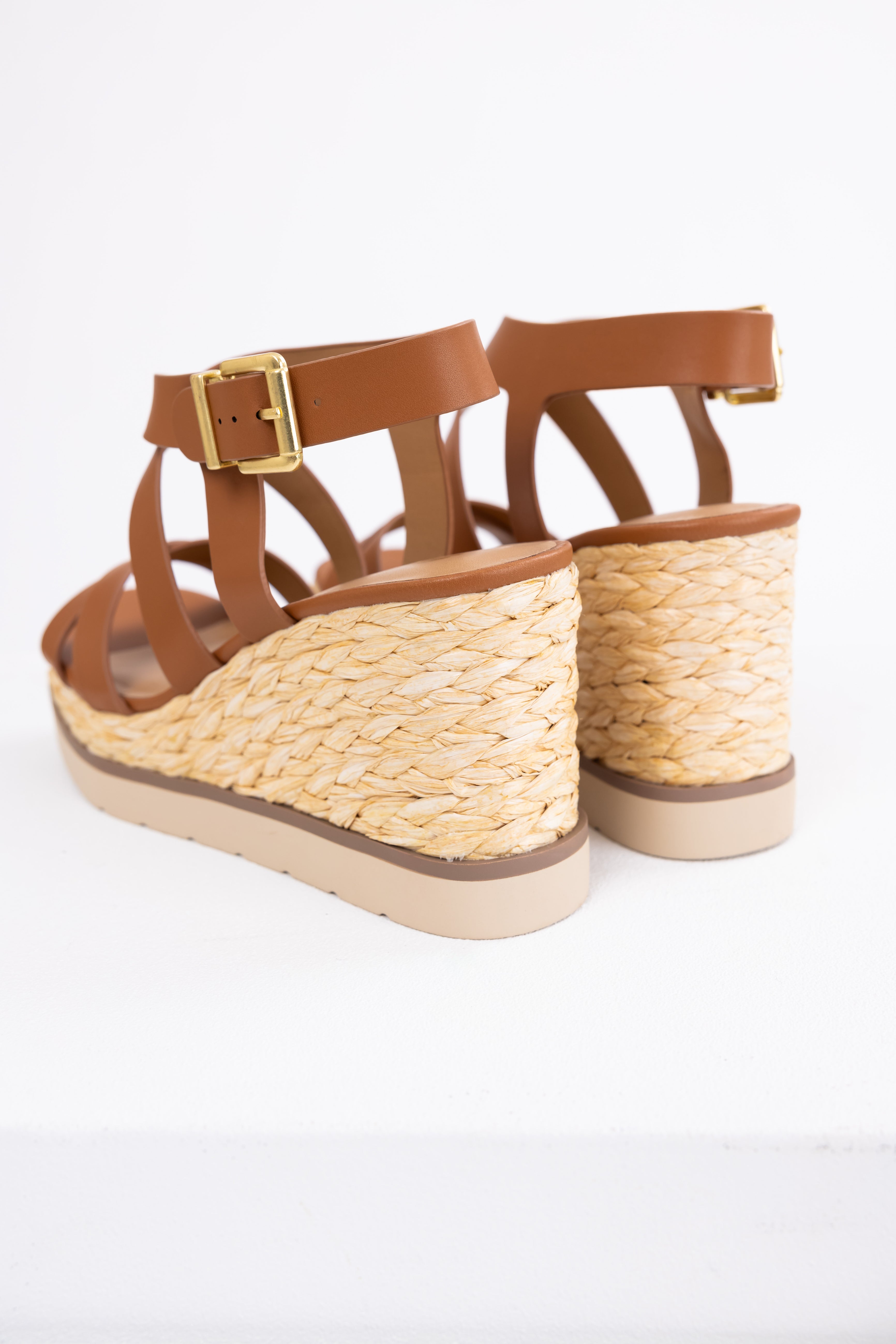 Sepia Strappy Jute Braided Platform Wedges-Newayad