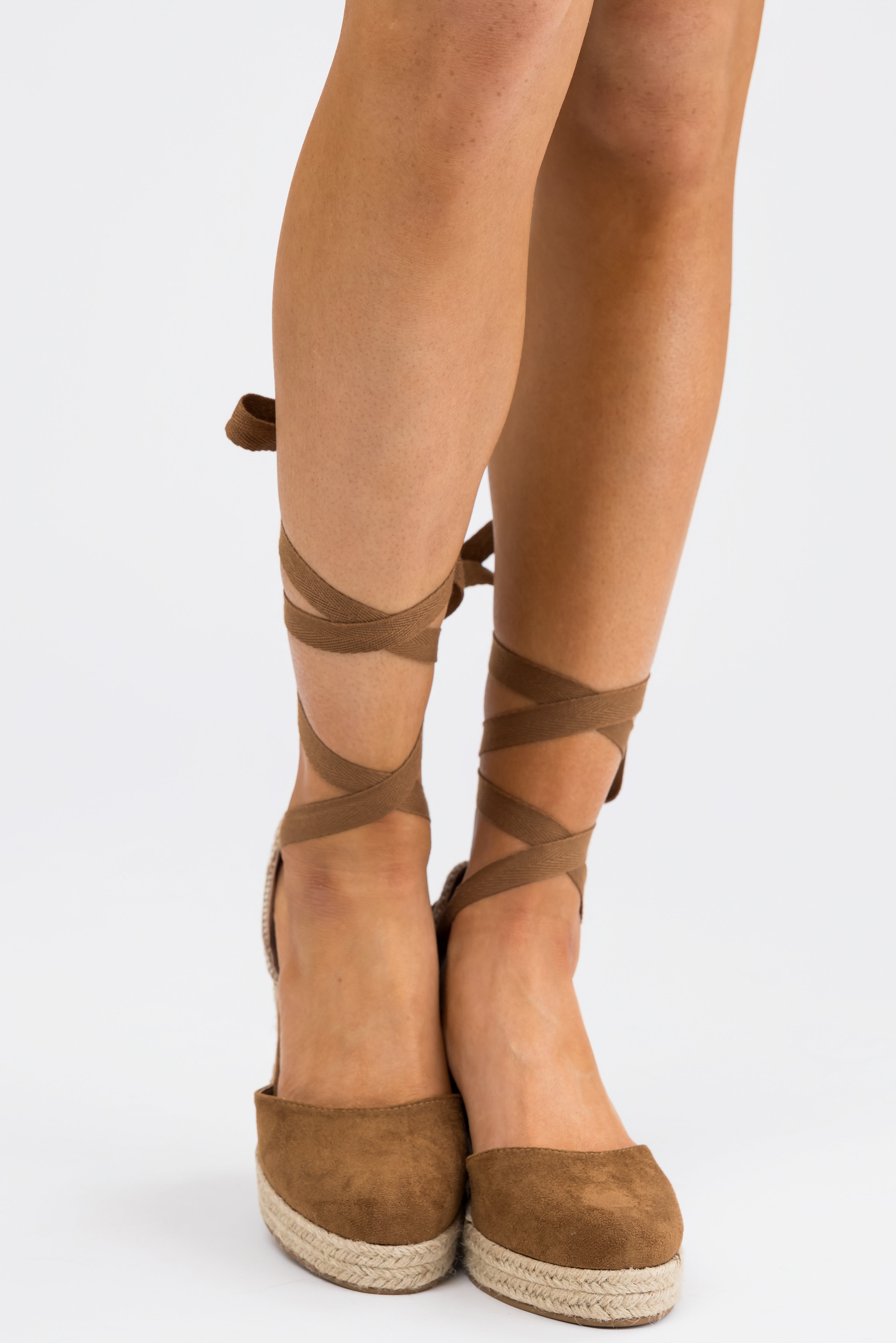 Sepia Suede Closed Toe Espadrille Wedges-Newayad