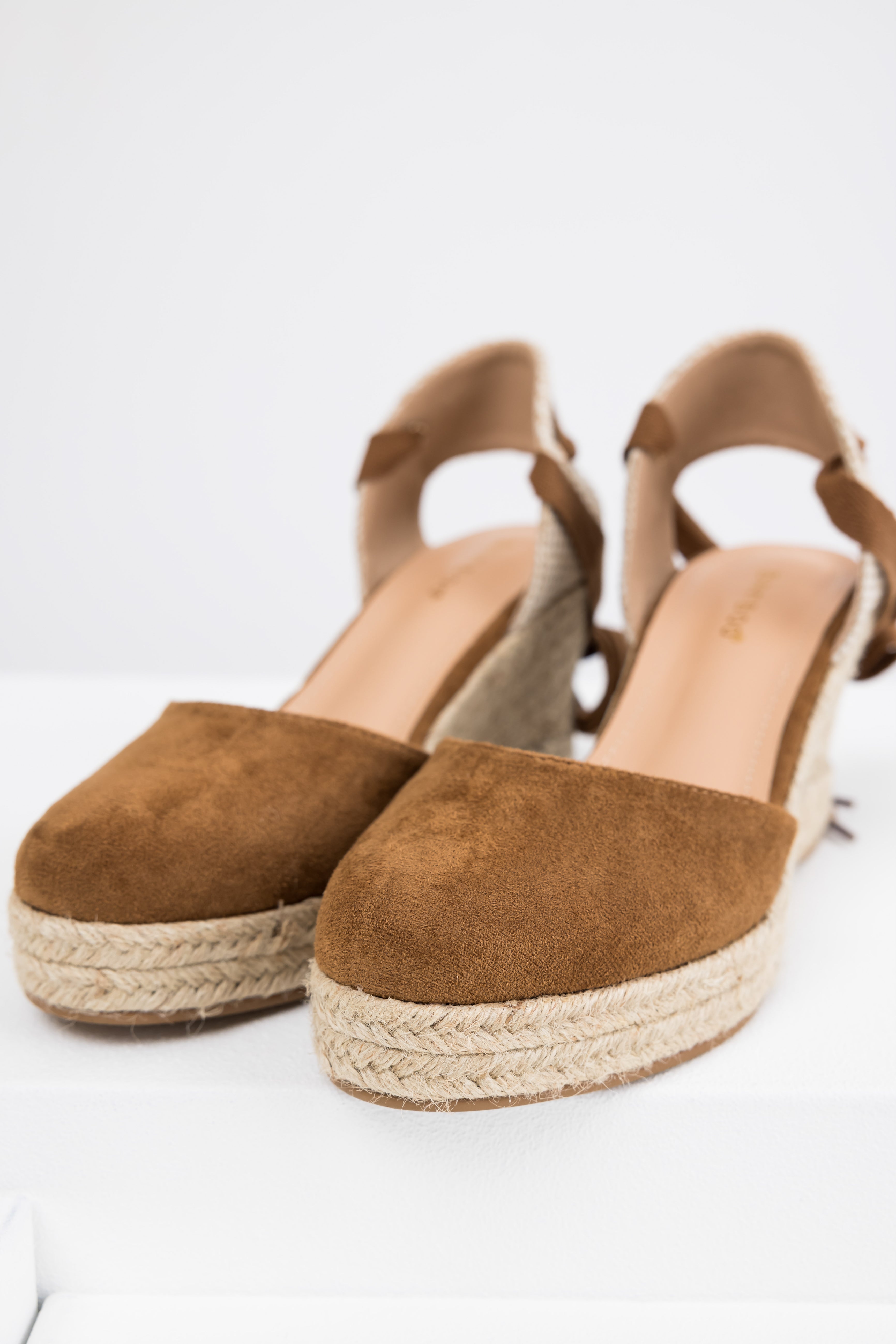 Sepia Suede Closed Toe Espadrille Wedges-Newayad