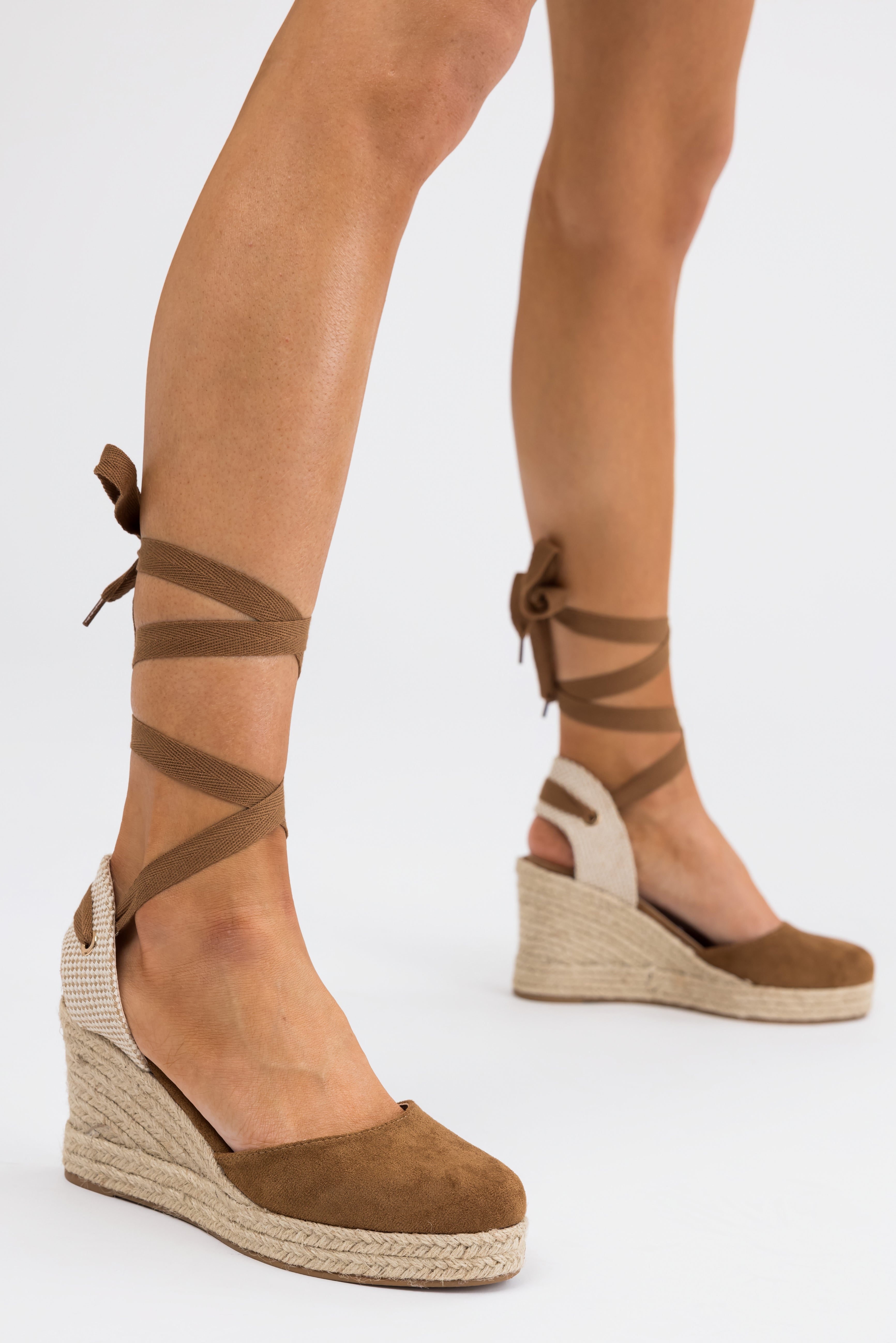 Sepia Suede Closed Toe Espadrille Wedges-Newayad