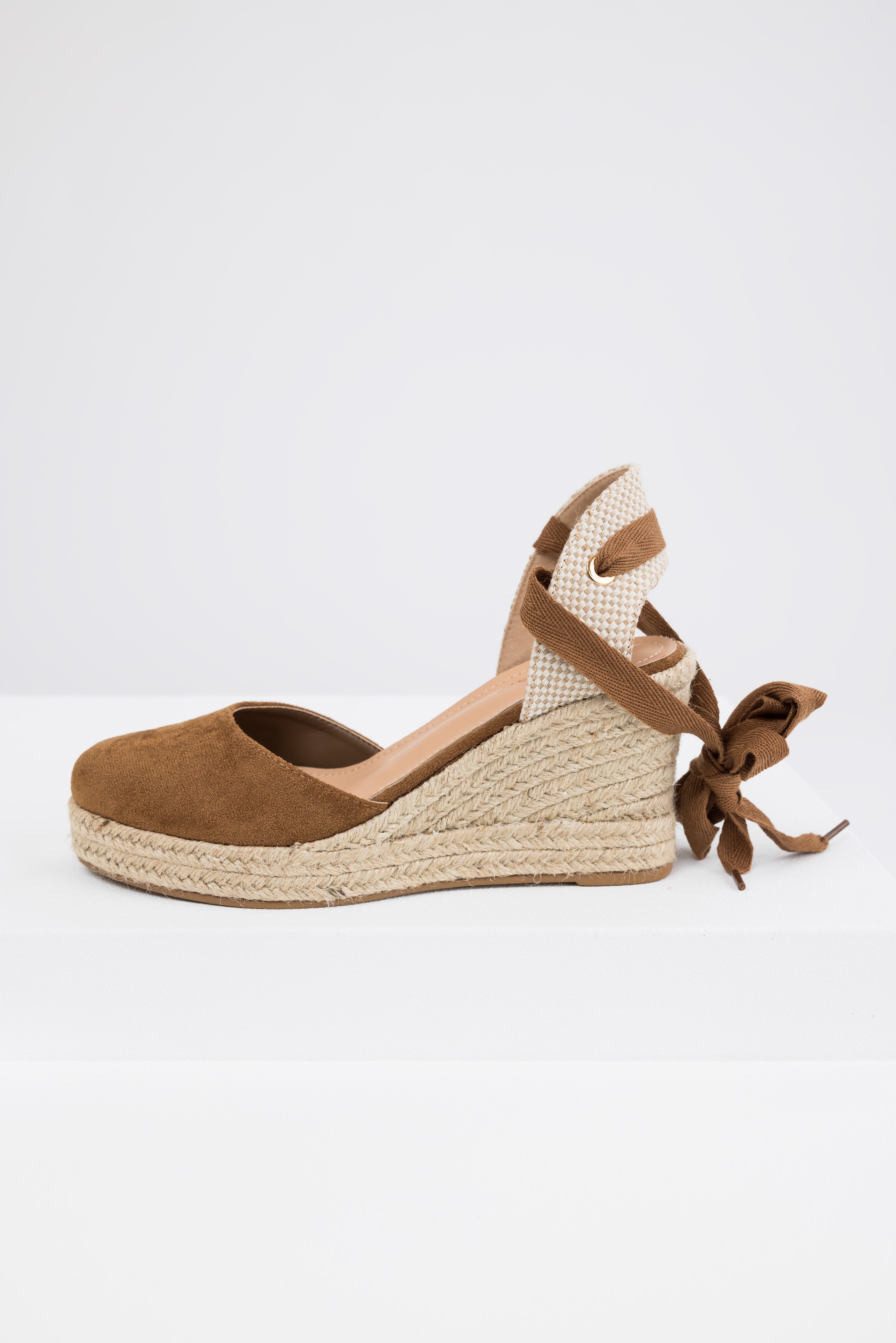 Sepia Suede Closed Toe Espadrille Wedges-Newayad