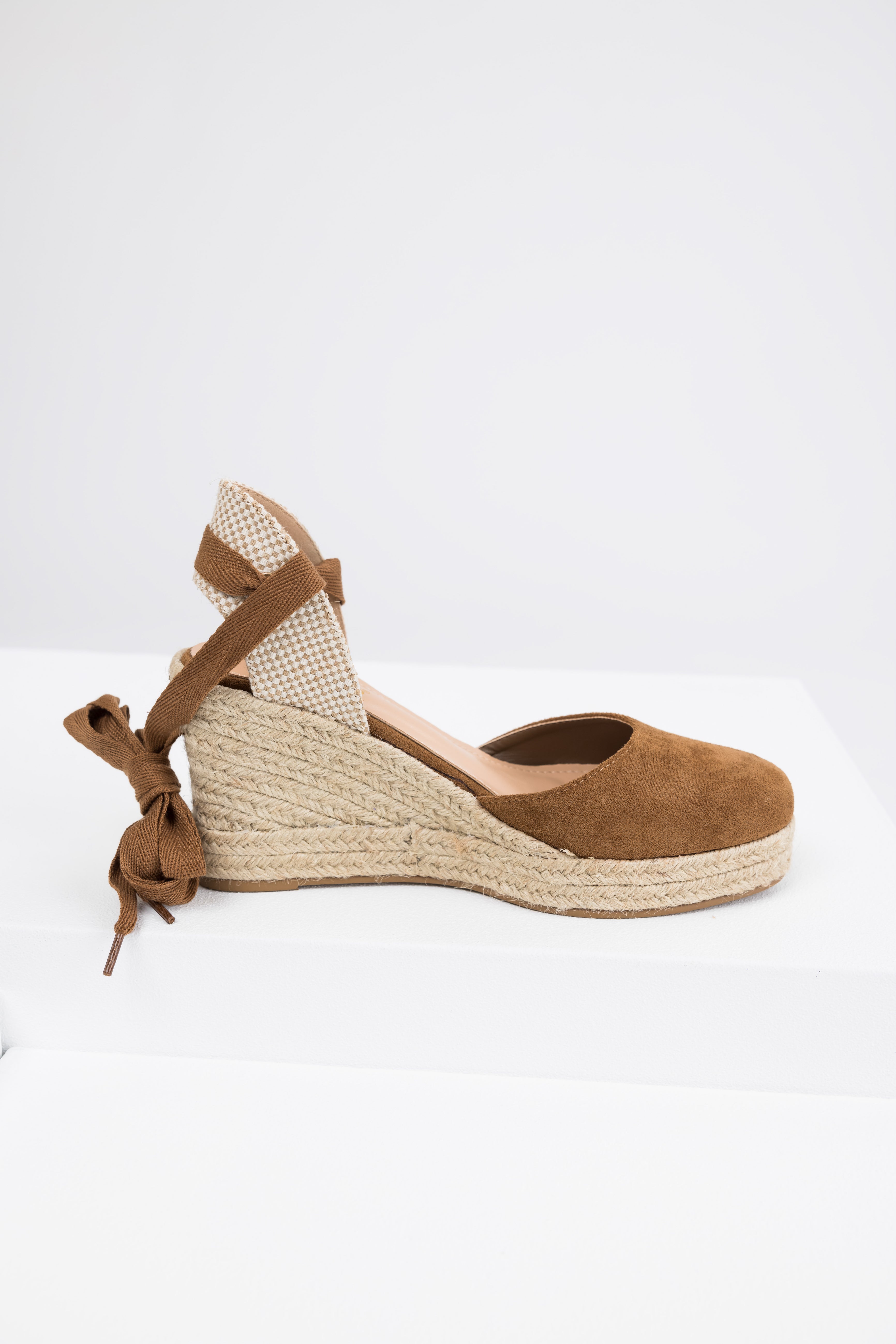 Sepia Suede Closed Toe Espadrille Wedges-Newayad
