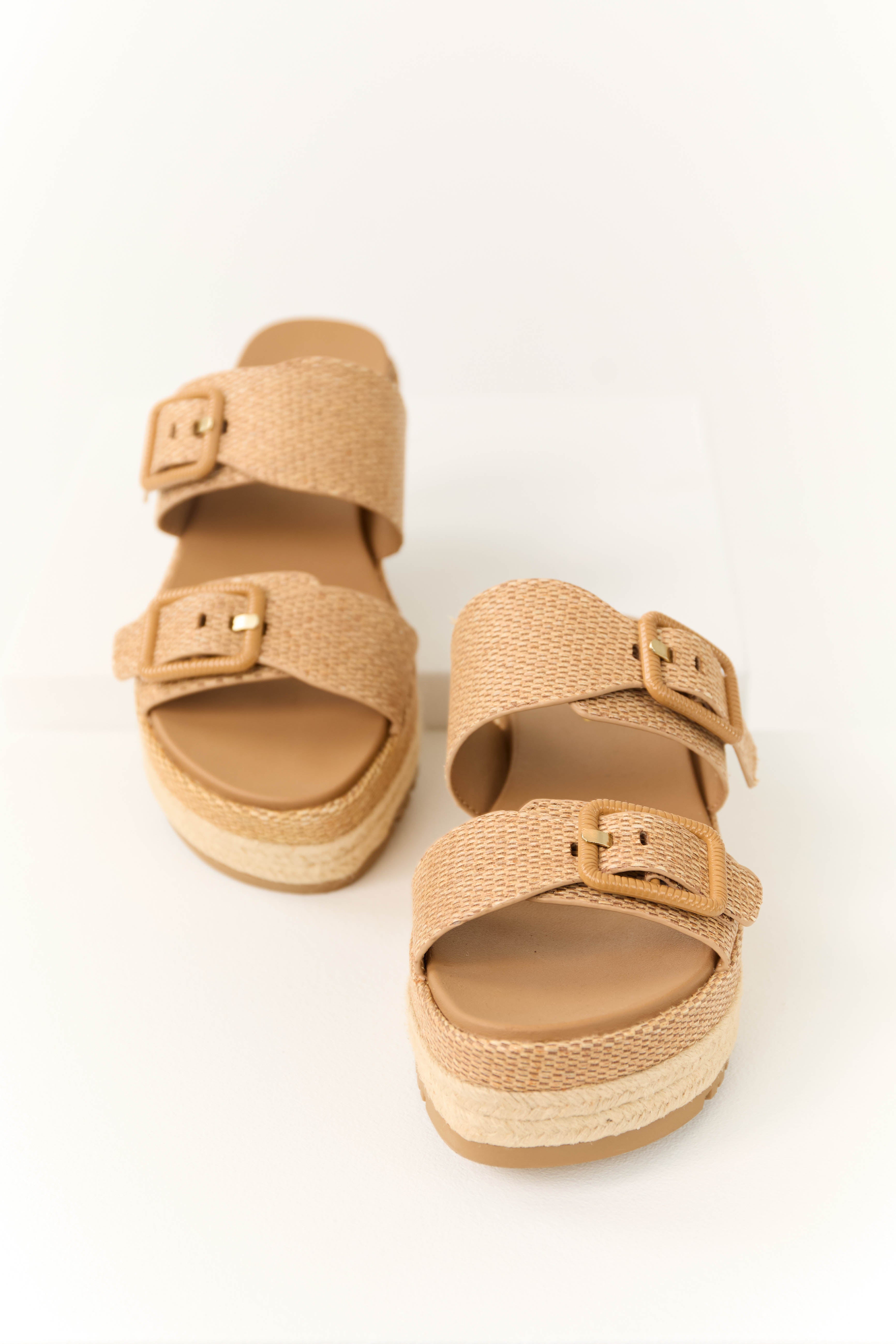 Sepia Woven Espadrille Platform Sandals-Newayad