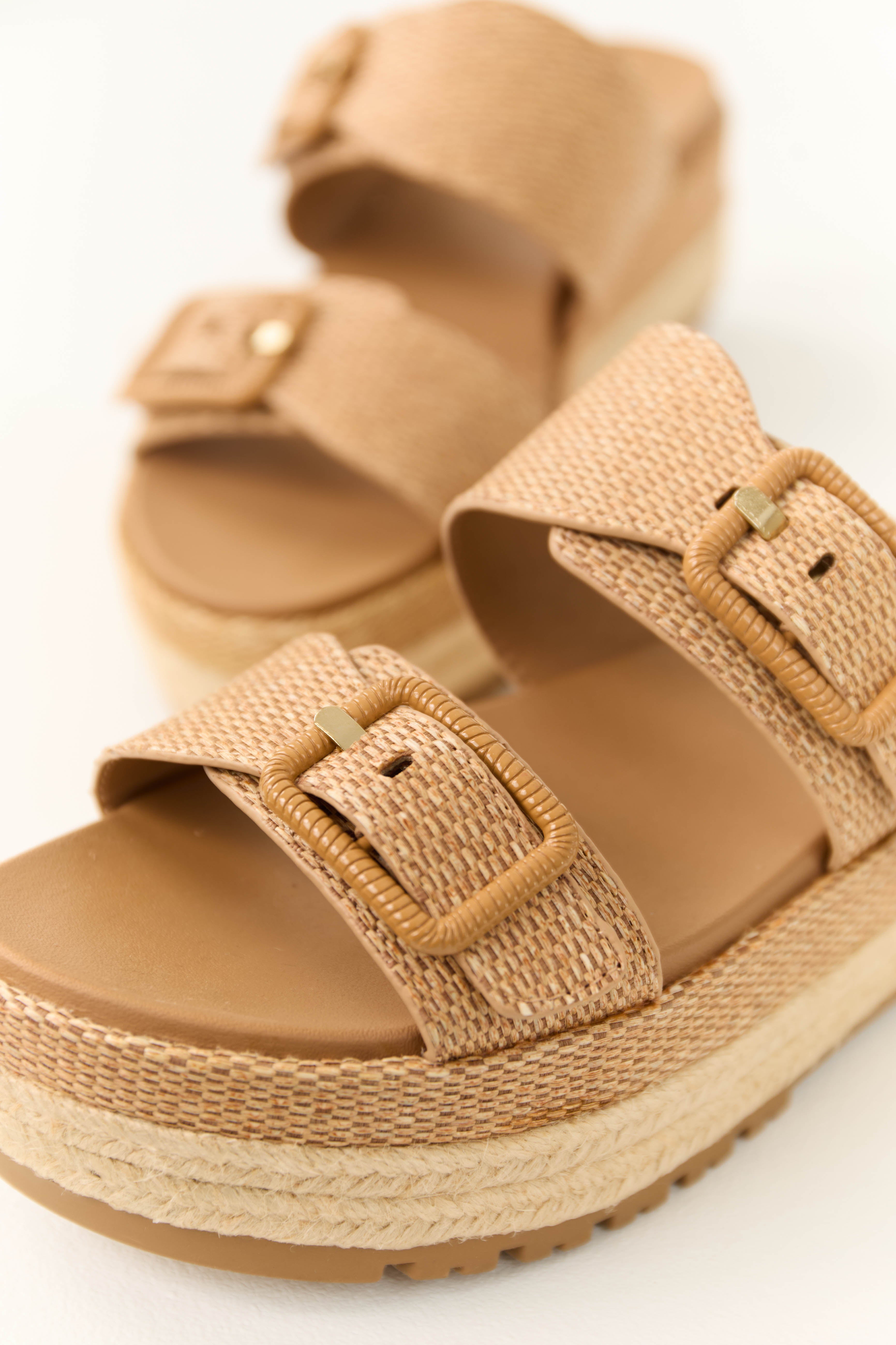 Sepia Woven Espadrille Platform Sandals-Newayad