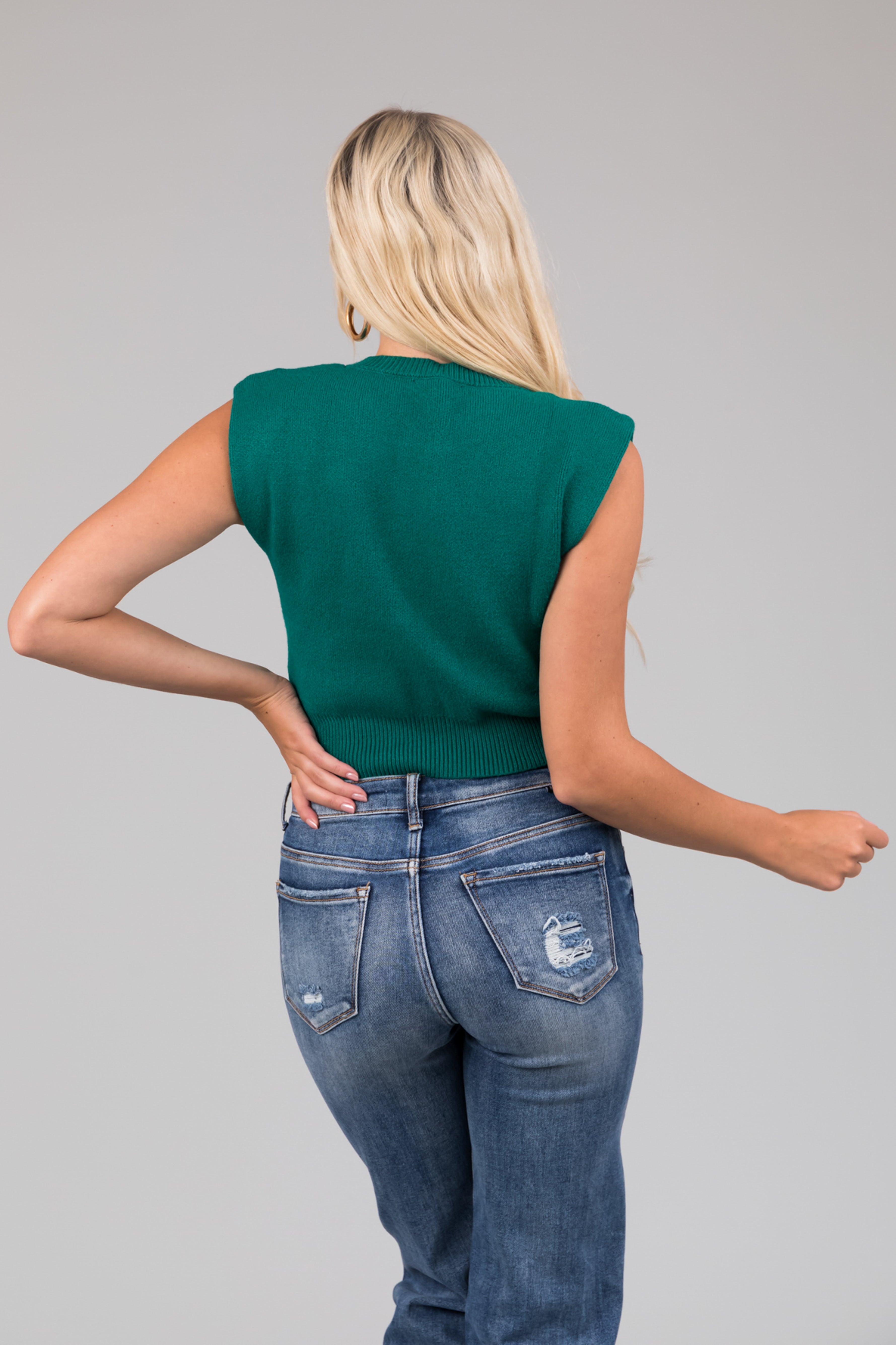 She+Sky Pine Sleeveless Cropped Soft Sweater-Newayad