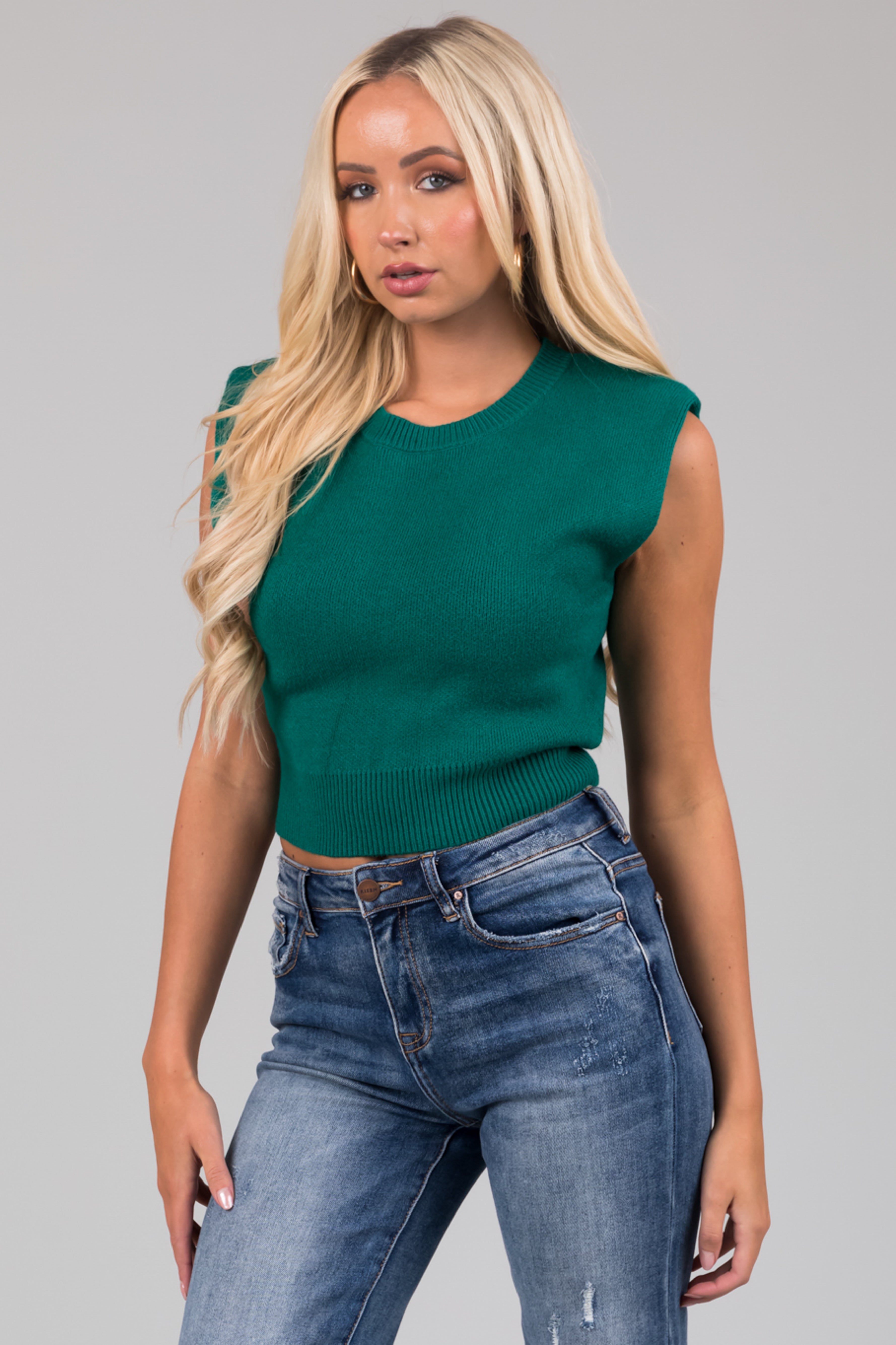 She+Sky Pine Sleeveless Cropped Soft Sweater-Newayad