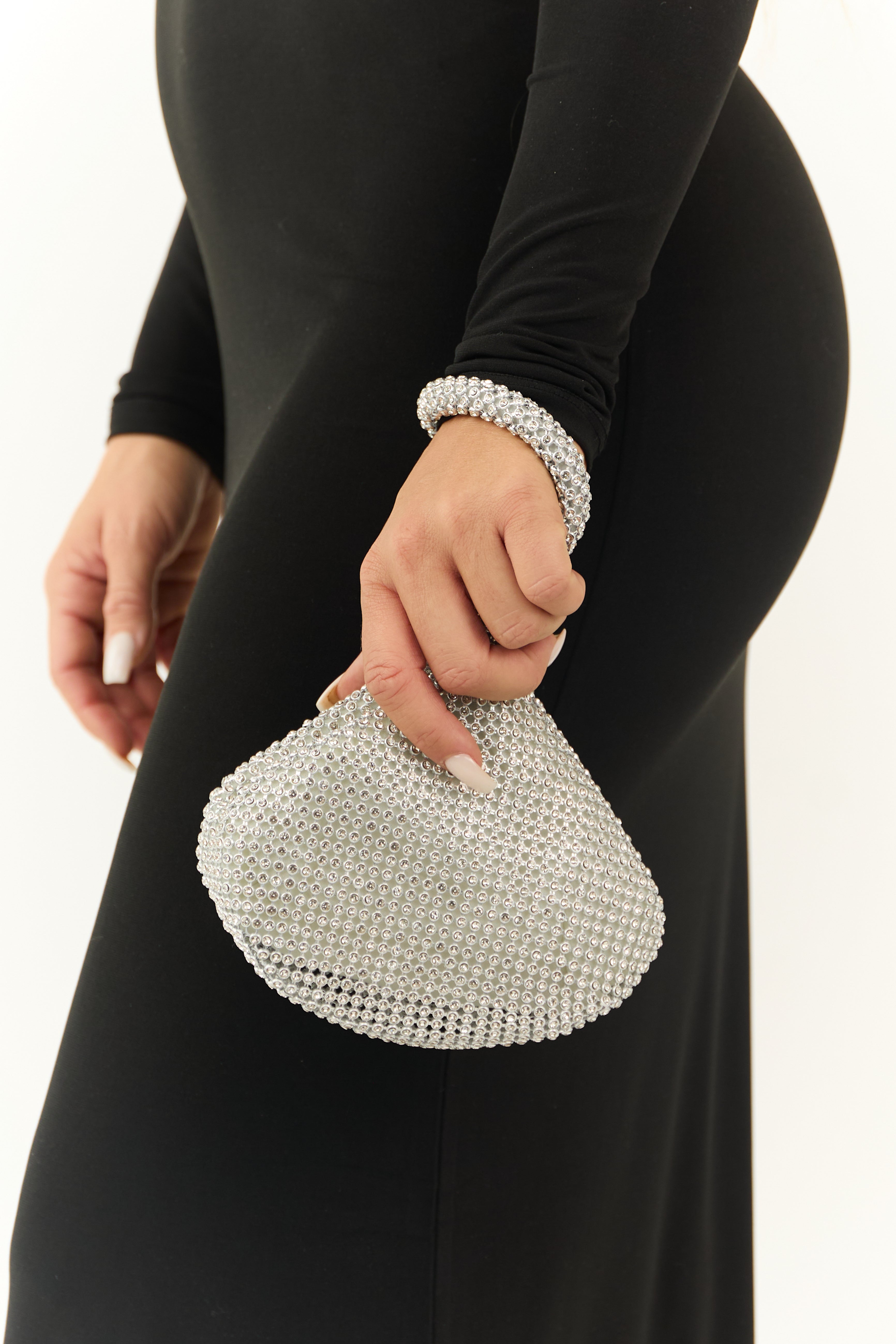Silver Chainmail Rhinestone Evening Purse-Newayad