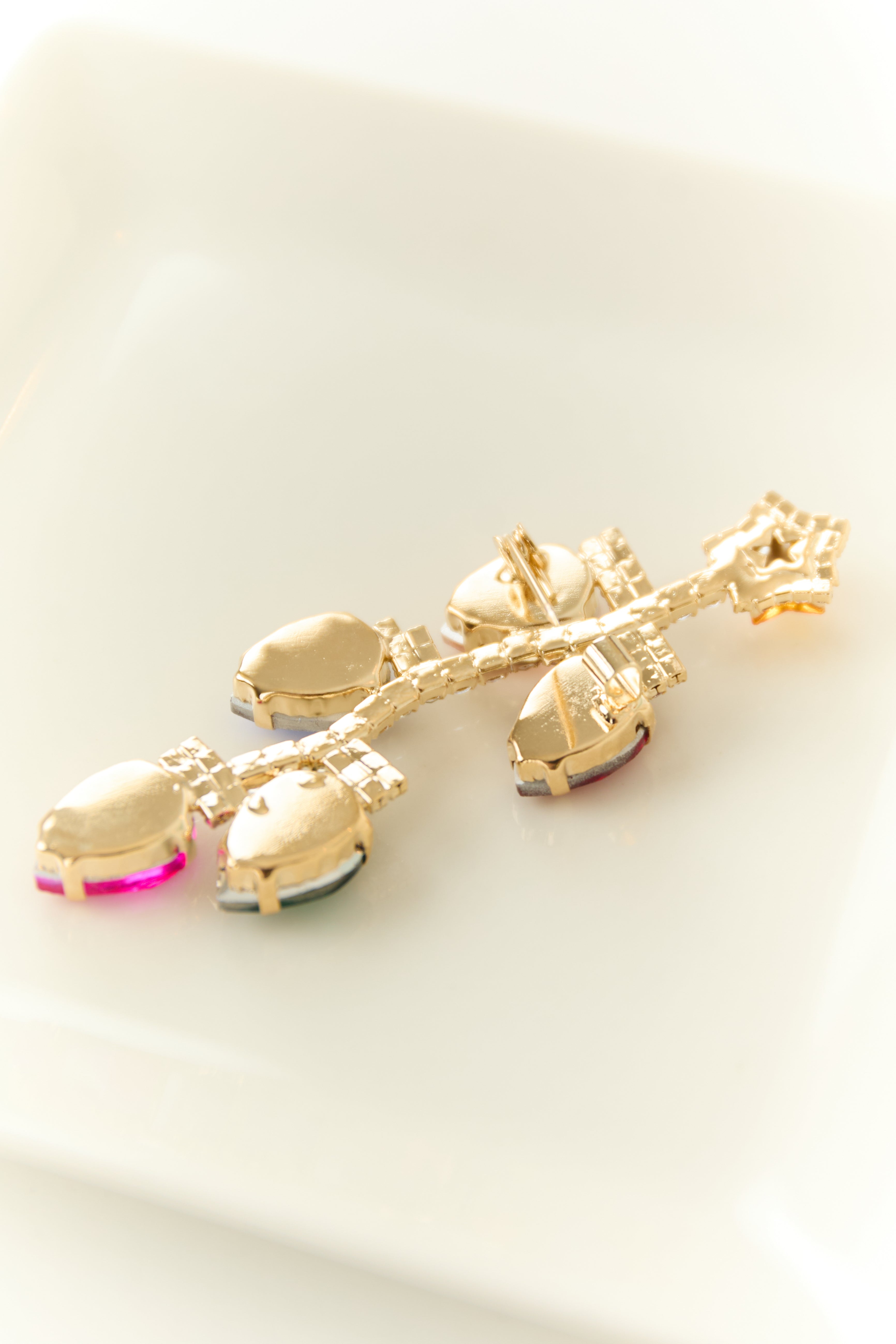 Gold Multicolor Christmas Light Gemstone Brooch Pin-Newayad