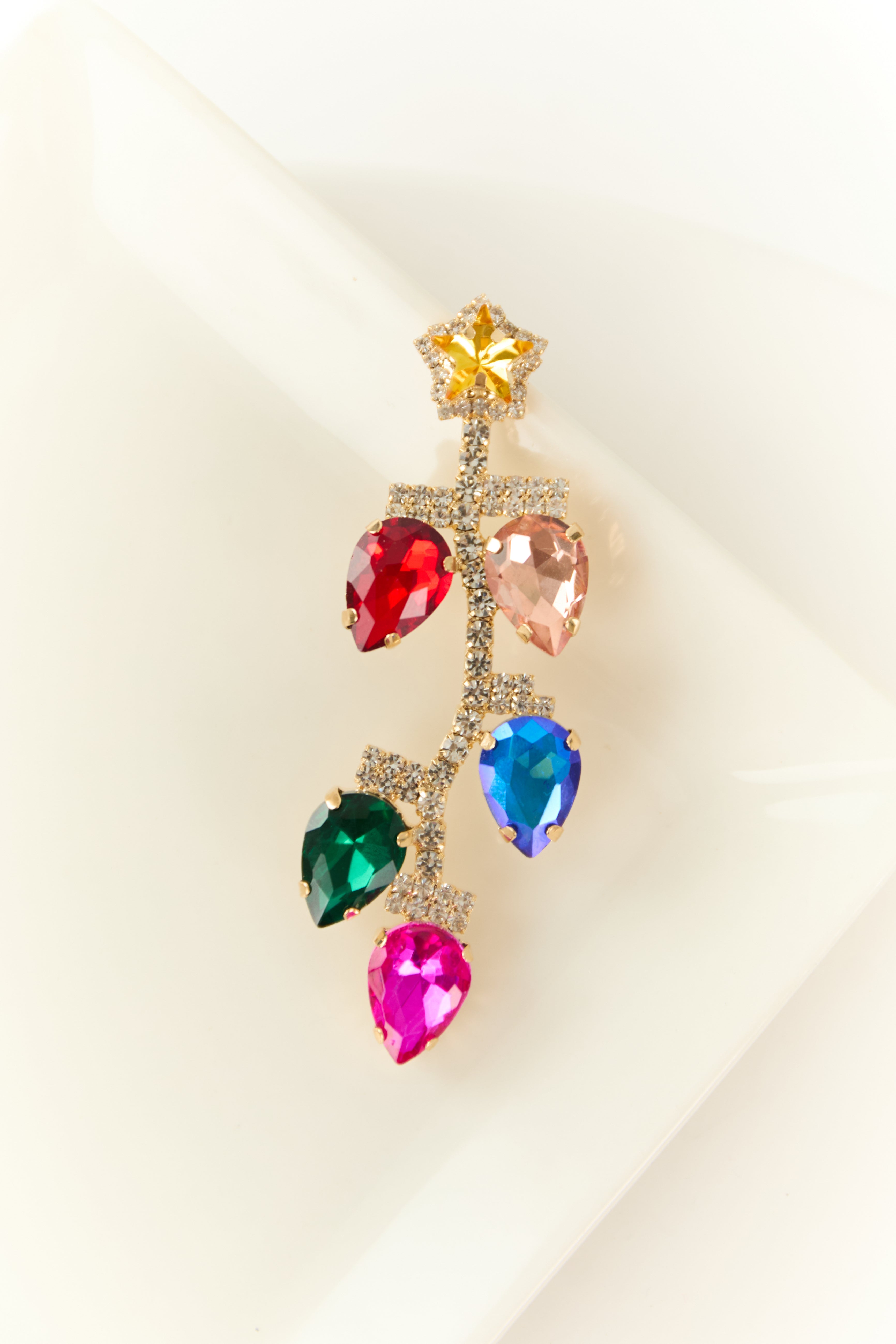 Gold Multicolor Christmas Light Gemstone Brooch Pin-Newayad