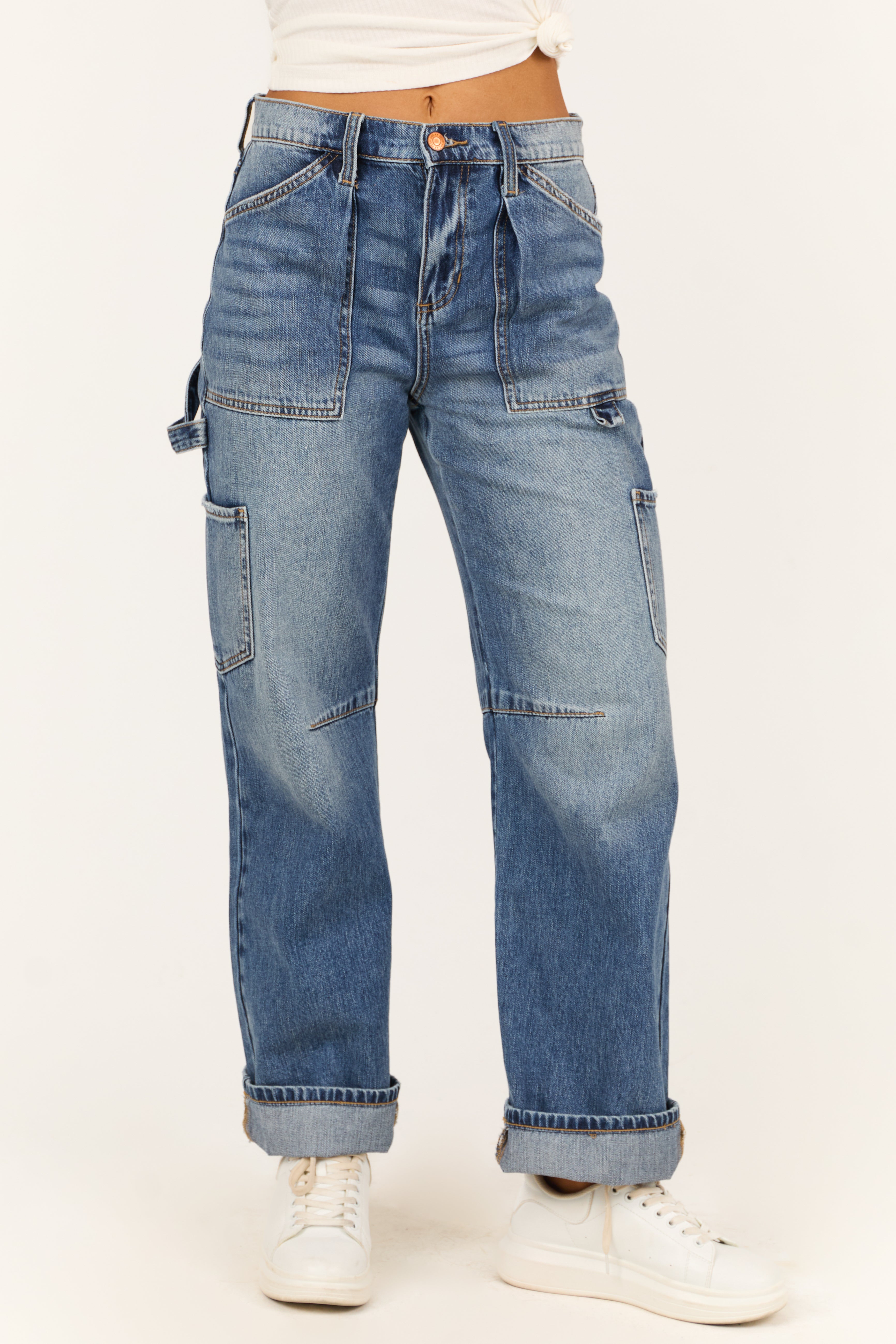 Sneak Peek Medium Wash Utility Straight Jeans-Newayad