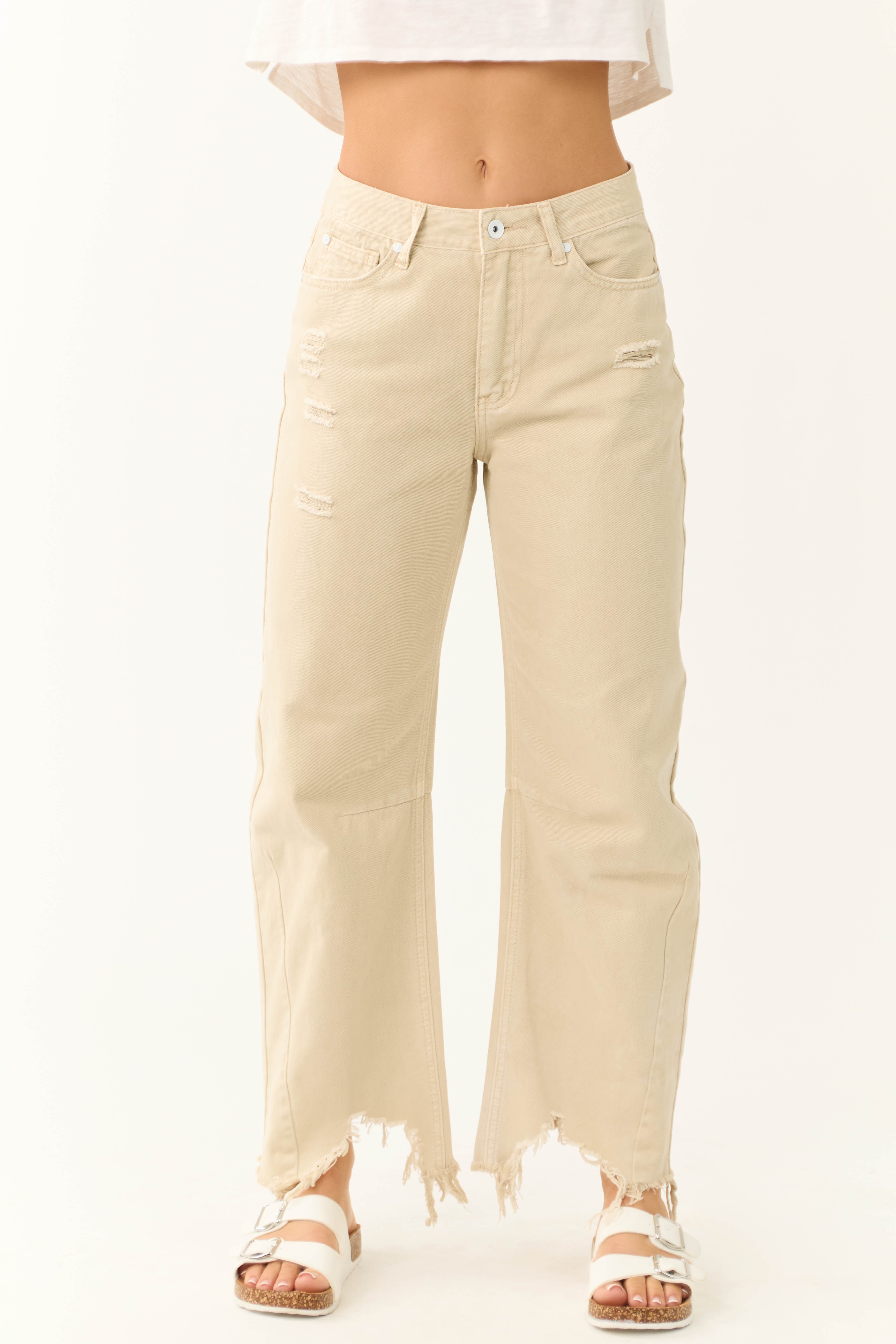 Special A Beige High Rise Barrel Jeans-Newayad