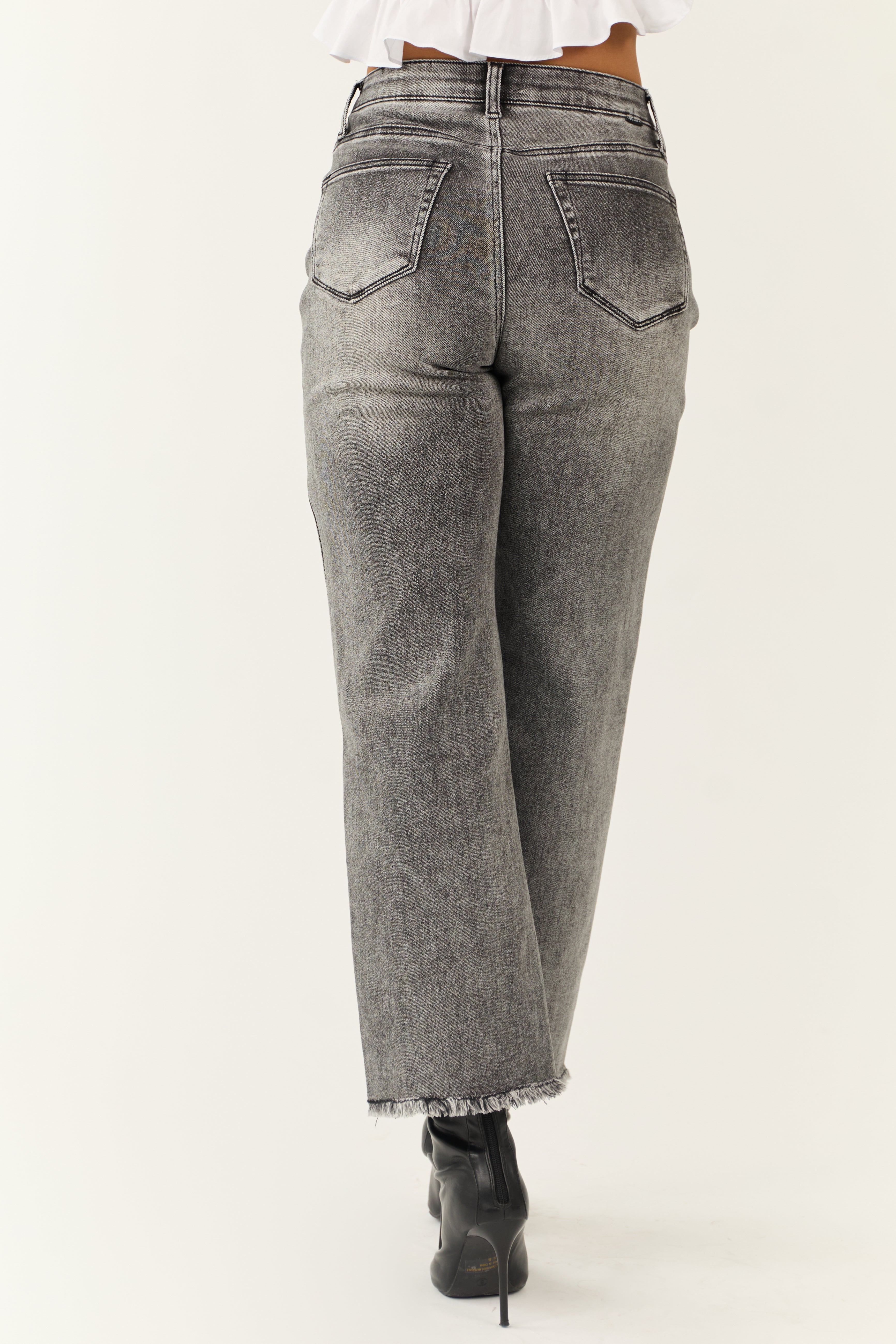 Special A Black Wash Tummy Control Wide Jeans-Newayad