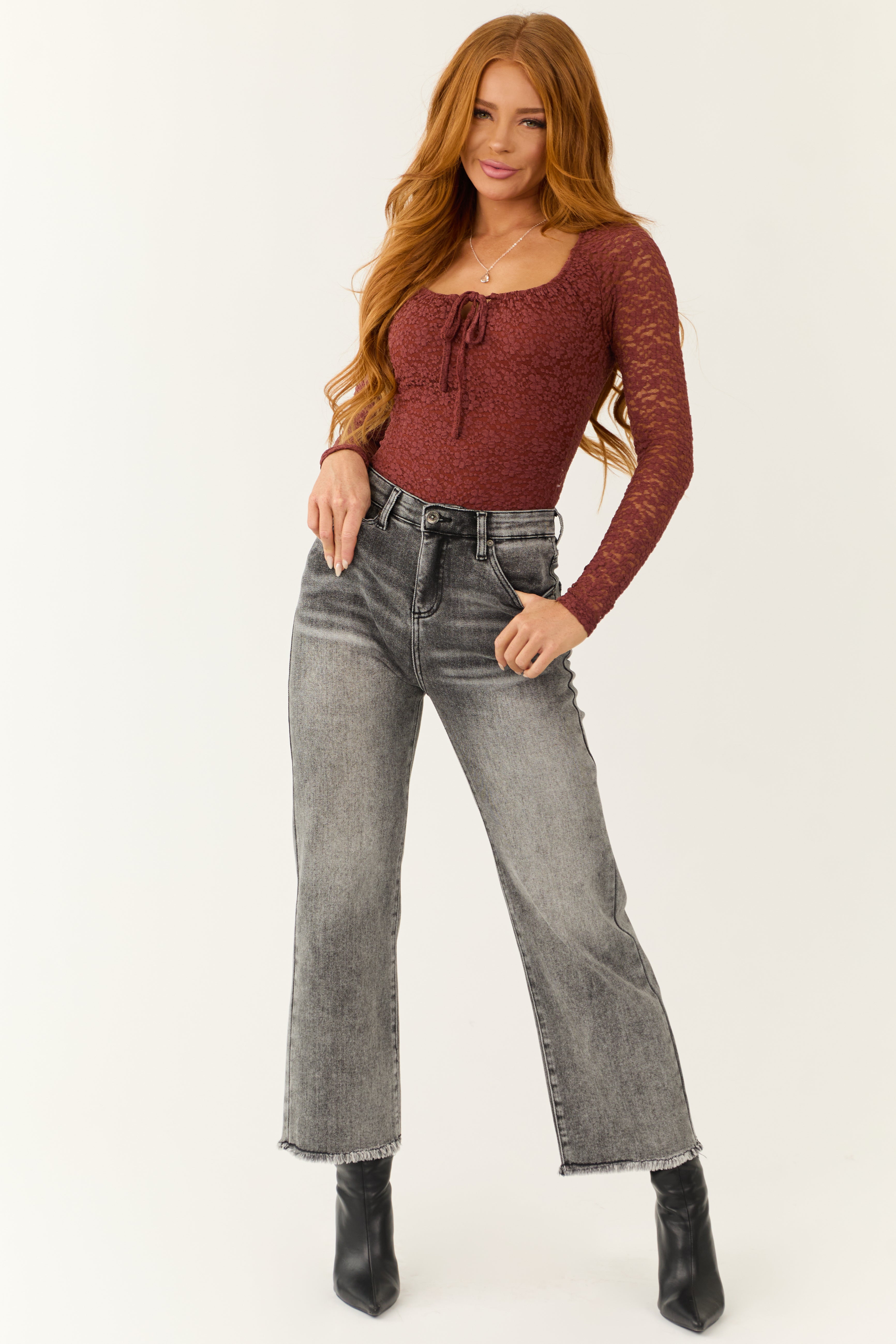 Special A Black Wash Tummy Control Wide Jeans-Newayad