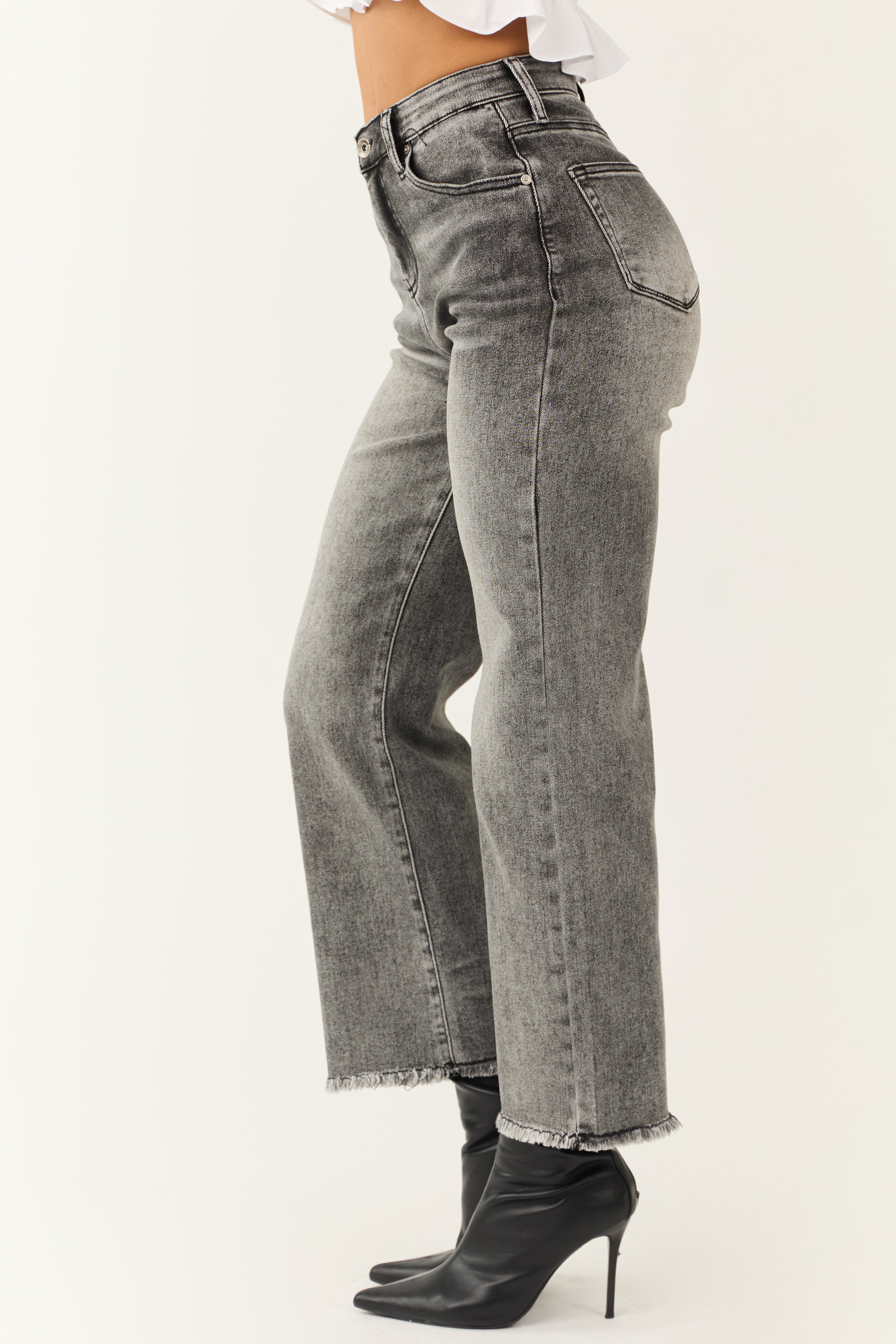 Special A Black Wash Tummy Control Wide Jeans-Newayad