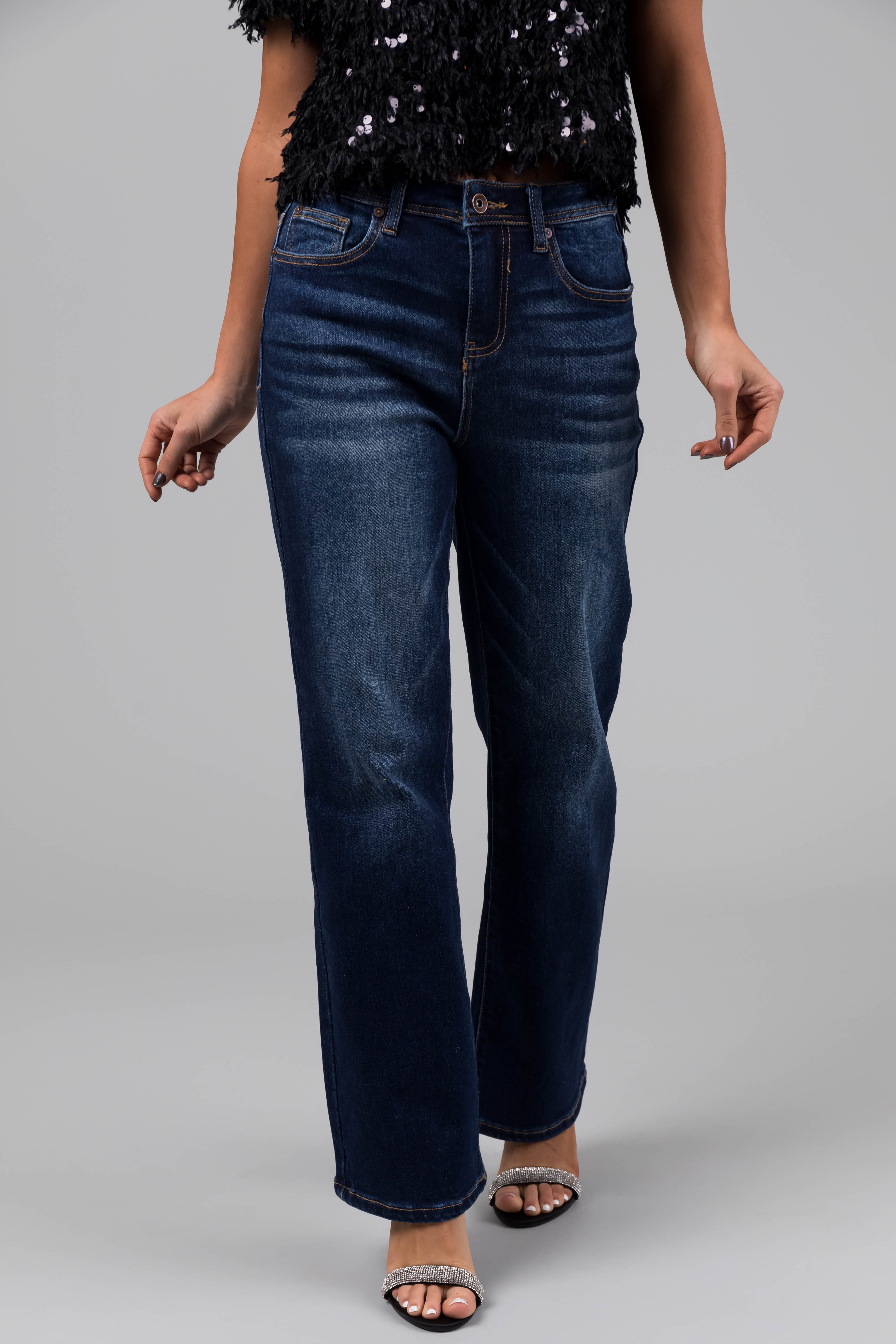 Special A High Rise Dark Wash Dad Jeans-Newayad