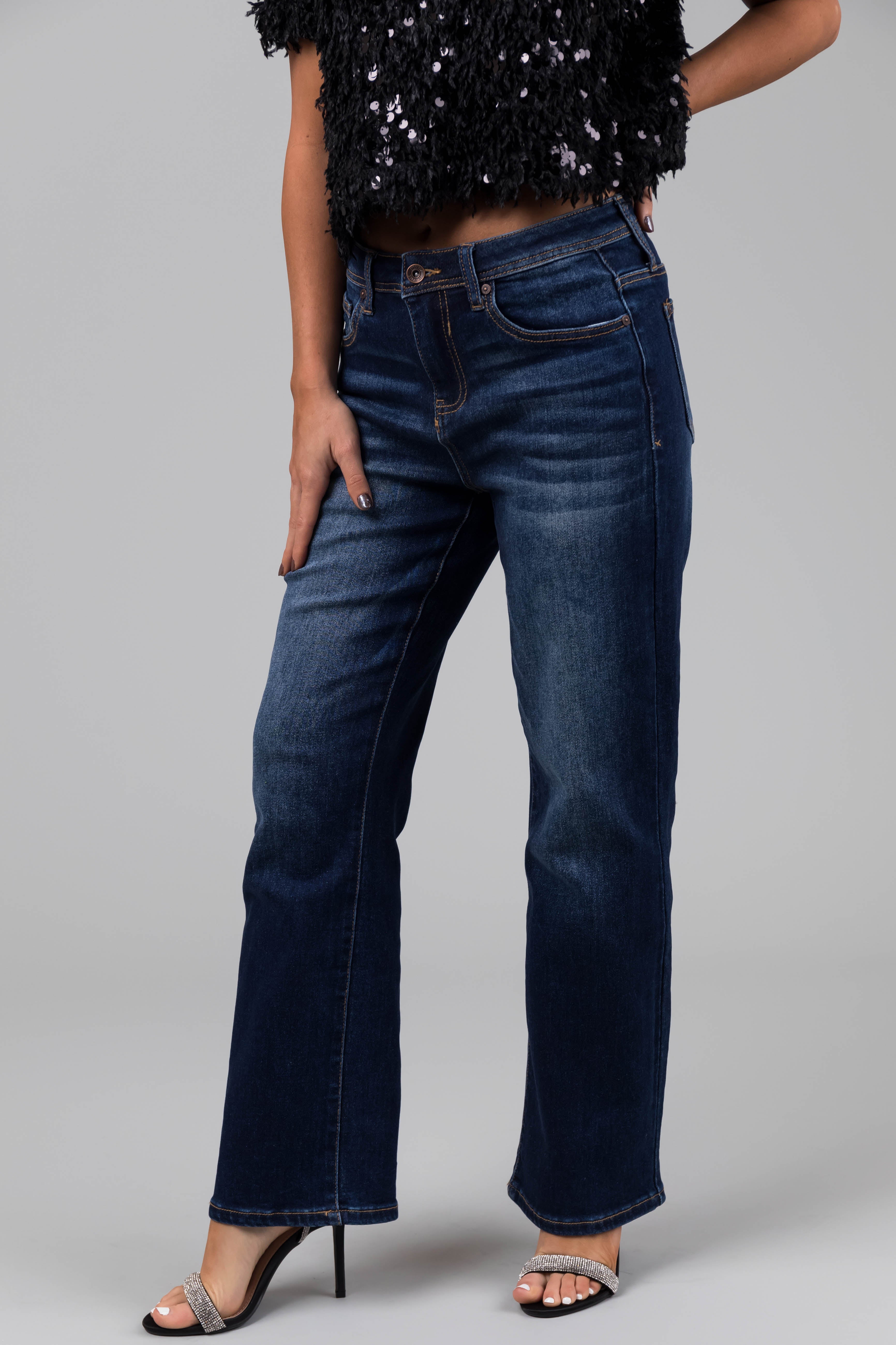 Special A High Rise Dark Wash Dad Jeans-Newayad
