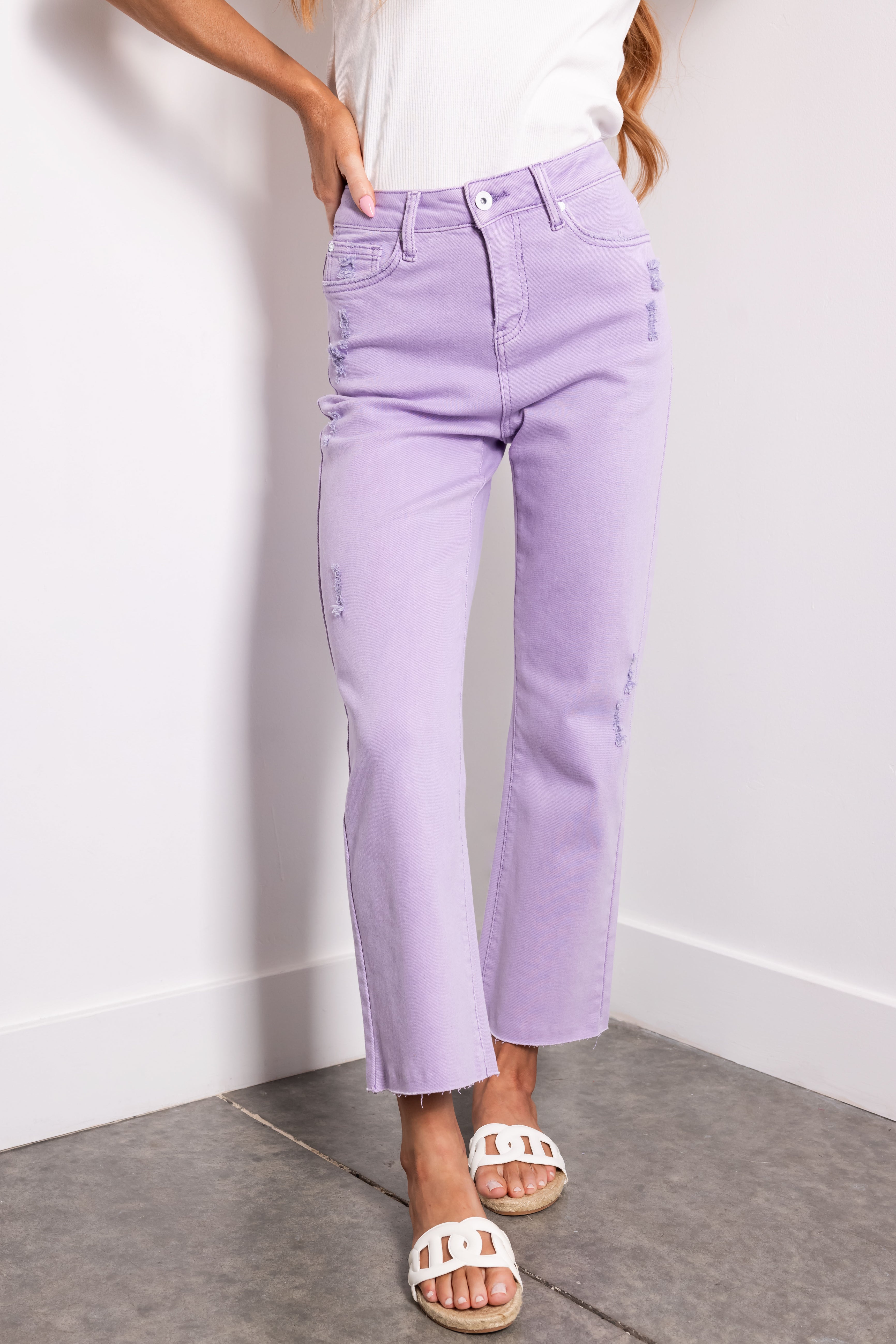 Special A Lavender High Rise Straight Leg Jeans-Newayad