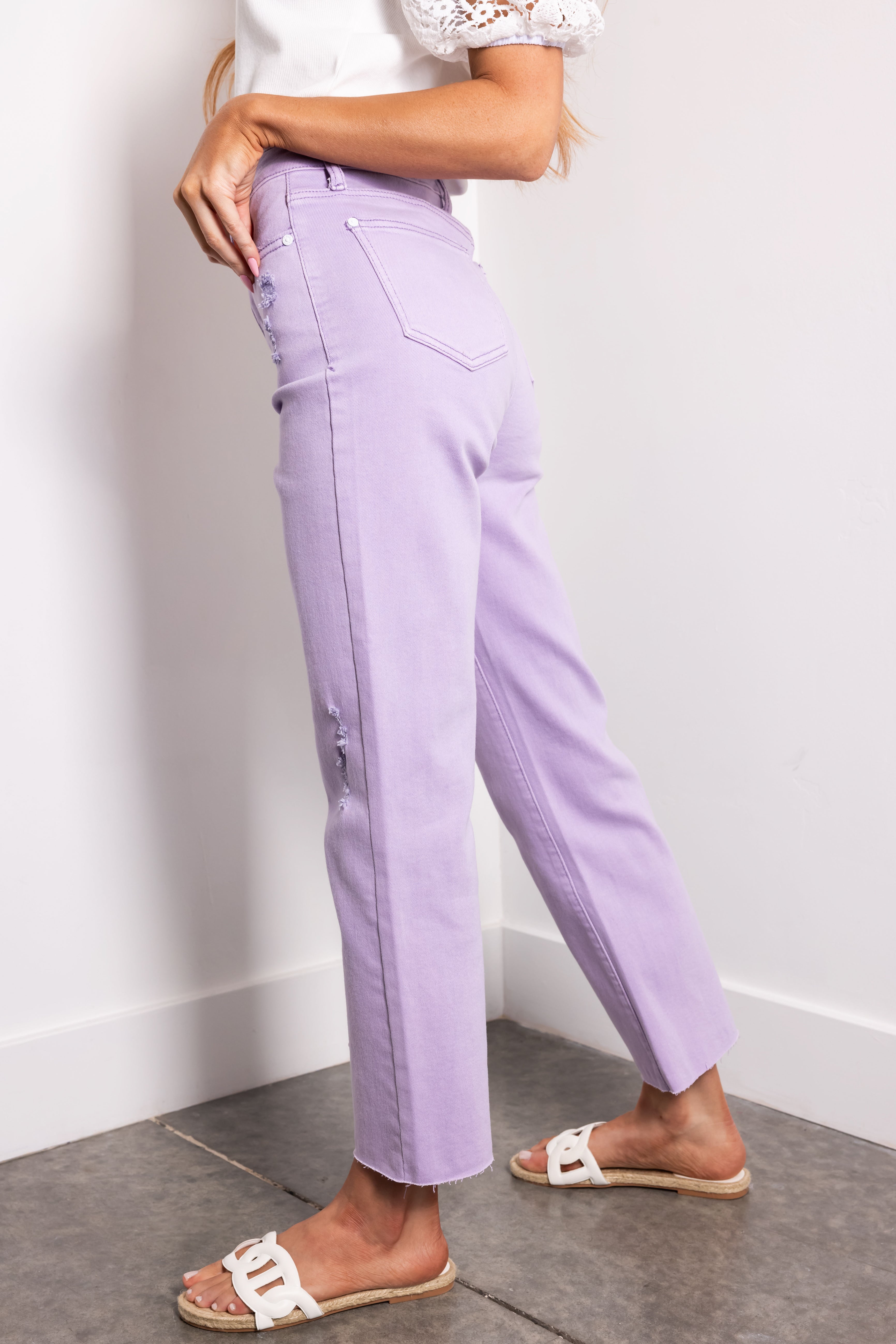 Special A Lavender High Rise Straight Leg Jeans-Newayad